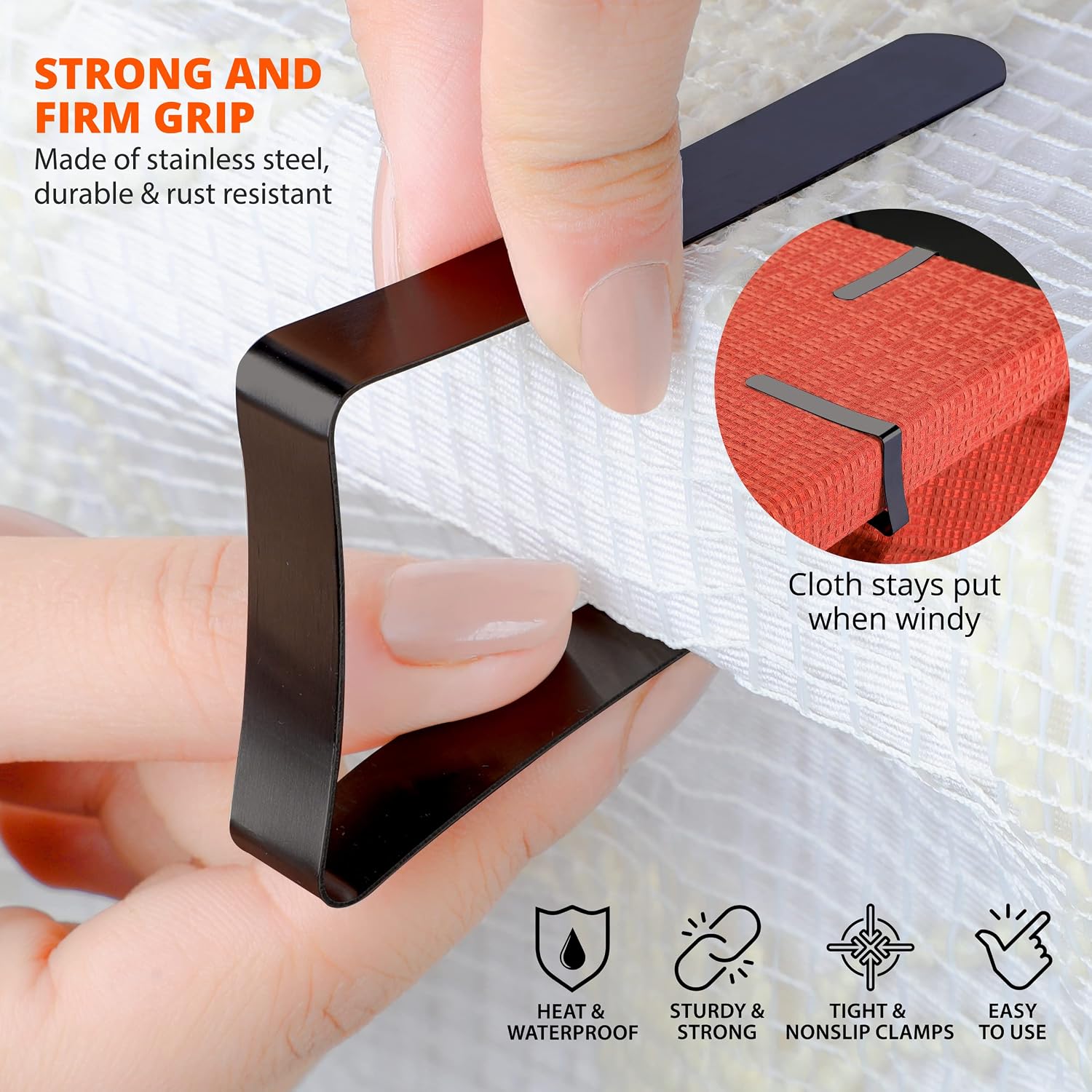 Detalle de Clipra Black Stainless Steel Tablecloth Clips, 12-Pack for Tables up to 1.8 Inches