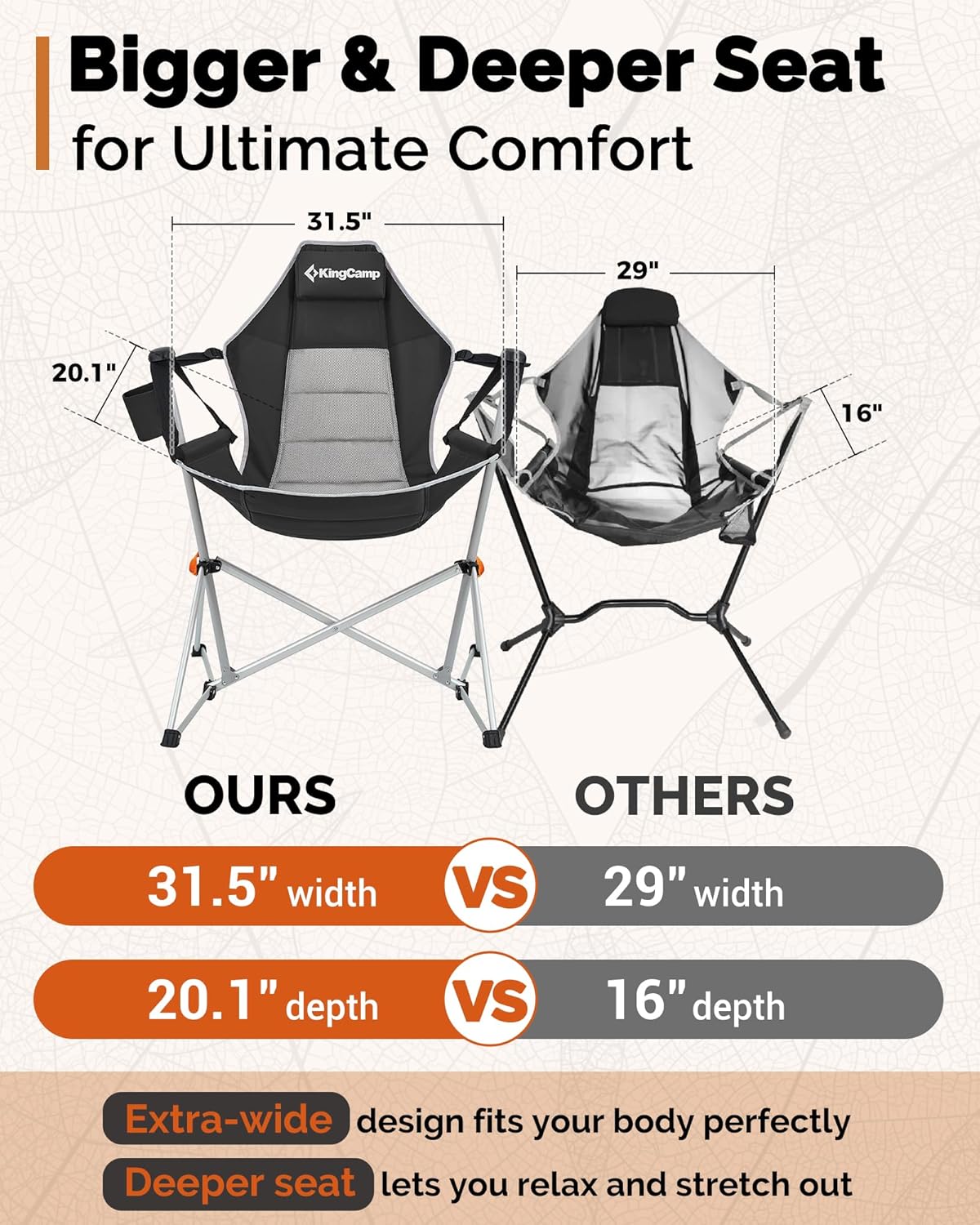Thumbnail 4 de KingCamp Hammock Camping Chair with Adjustable Recline (Up to 400 lbs) — Oversized Portable Rocking Camp Chair