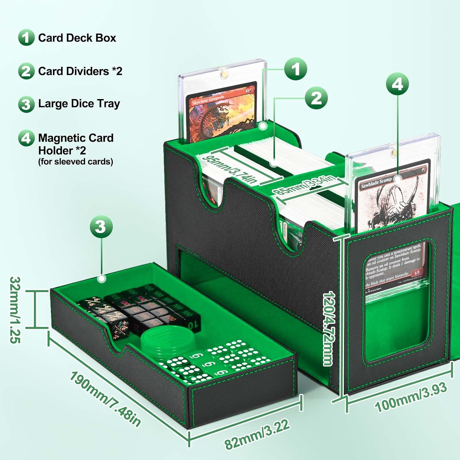Thumbnail 2 de UAONO Karten-Organizer für MTG – Doppelkarten-Box mit Commander-Displays, Würfelablage und magnetischem Verschluss