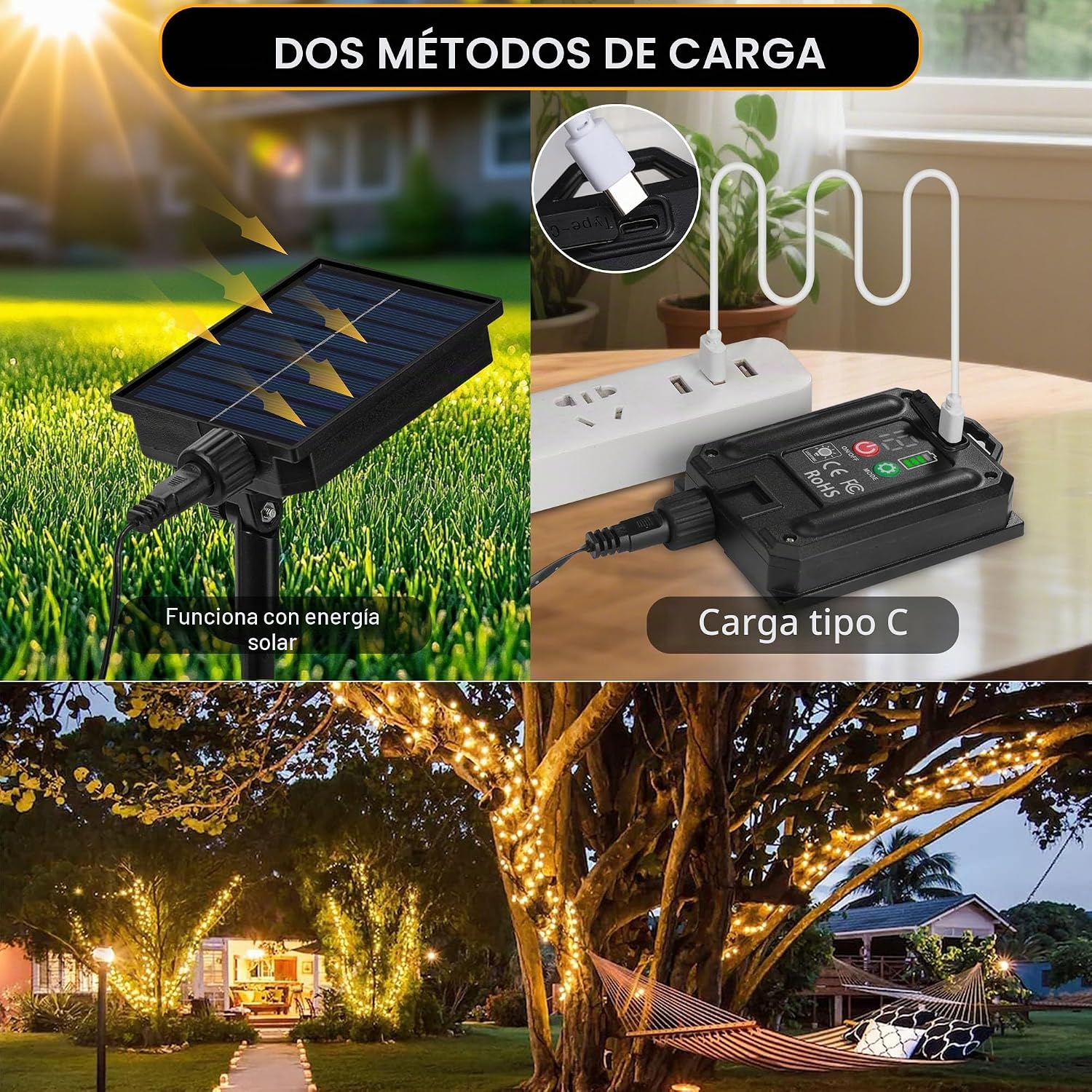 Thumbnail 1 de Tacobey Guirnalda de luces exterior solar 20 m con 200 LED, 8 modos e IP65