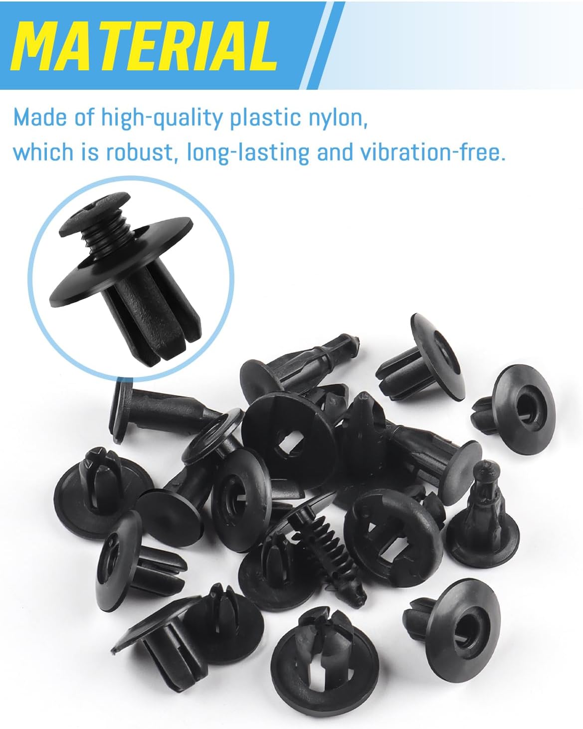 Thumbnail 2 de JatilEr 200 pcs Car Body Trim Clips kit (H55) with nylon push rivets in 6 sizes
