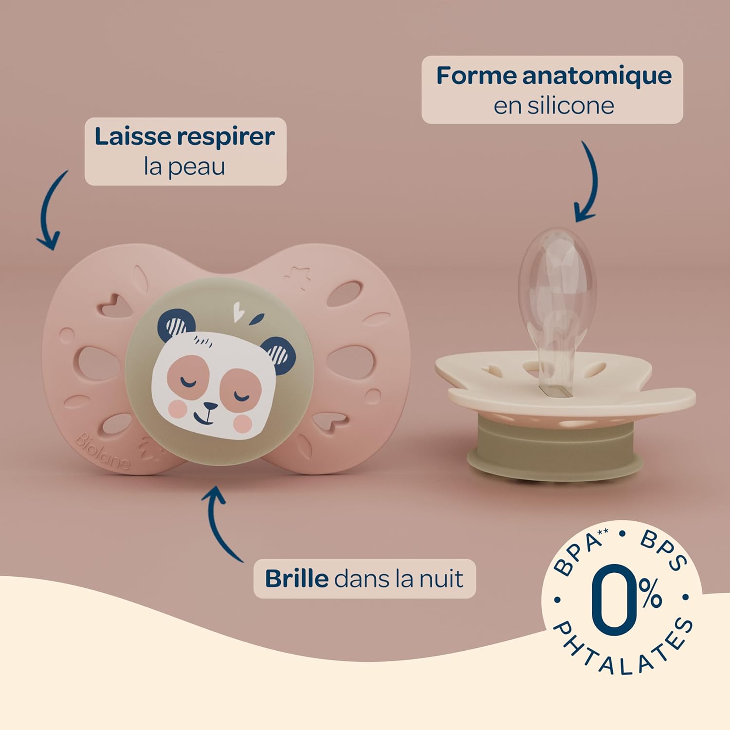 Thumbnail 3 de Biolane Tétines anatomiques de nuit – Sucettes phosphorescentes extra-fines, 18 mois et plus, Rose et Beige