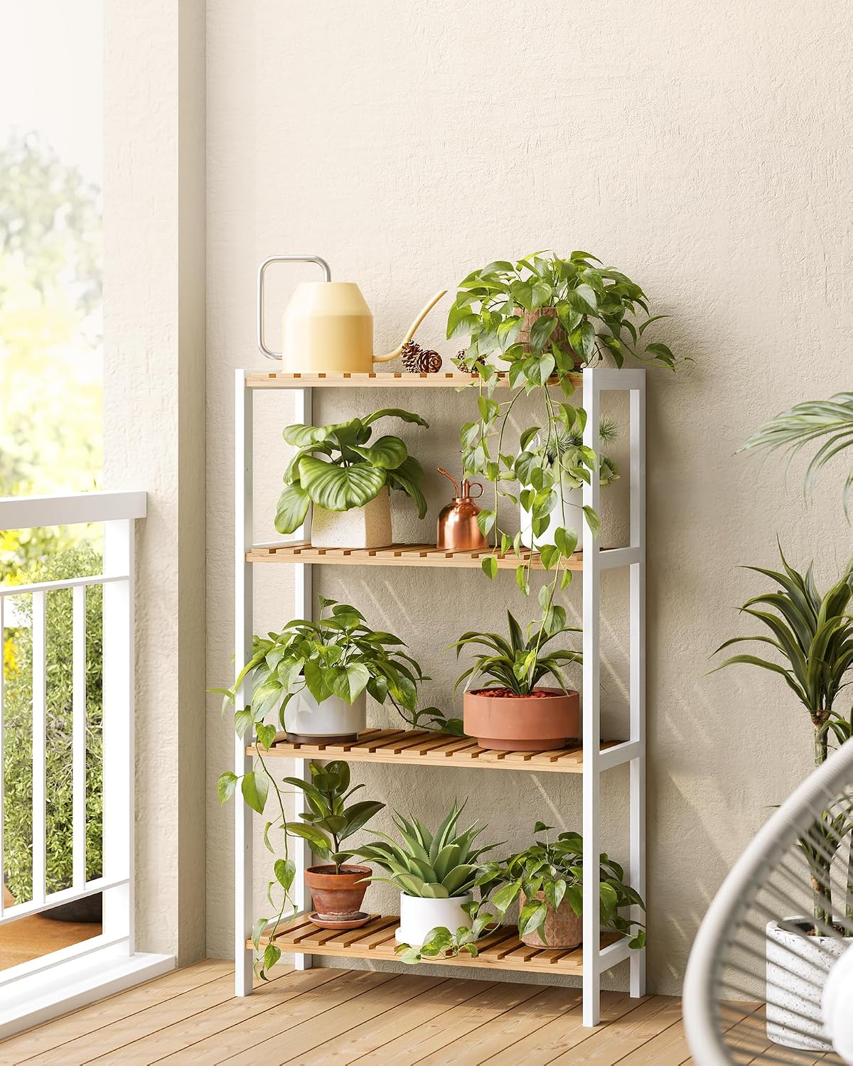 Detalle 2 de SONGMICS BCB034N01 4-Tier Bamboo Storage Shelf, 60 x 26 x 100 cm