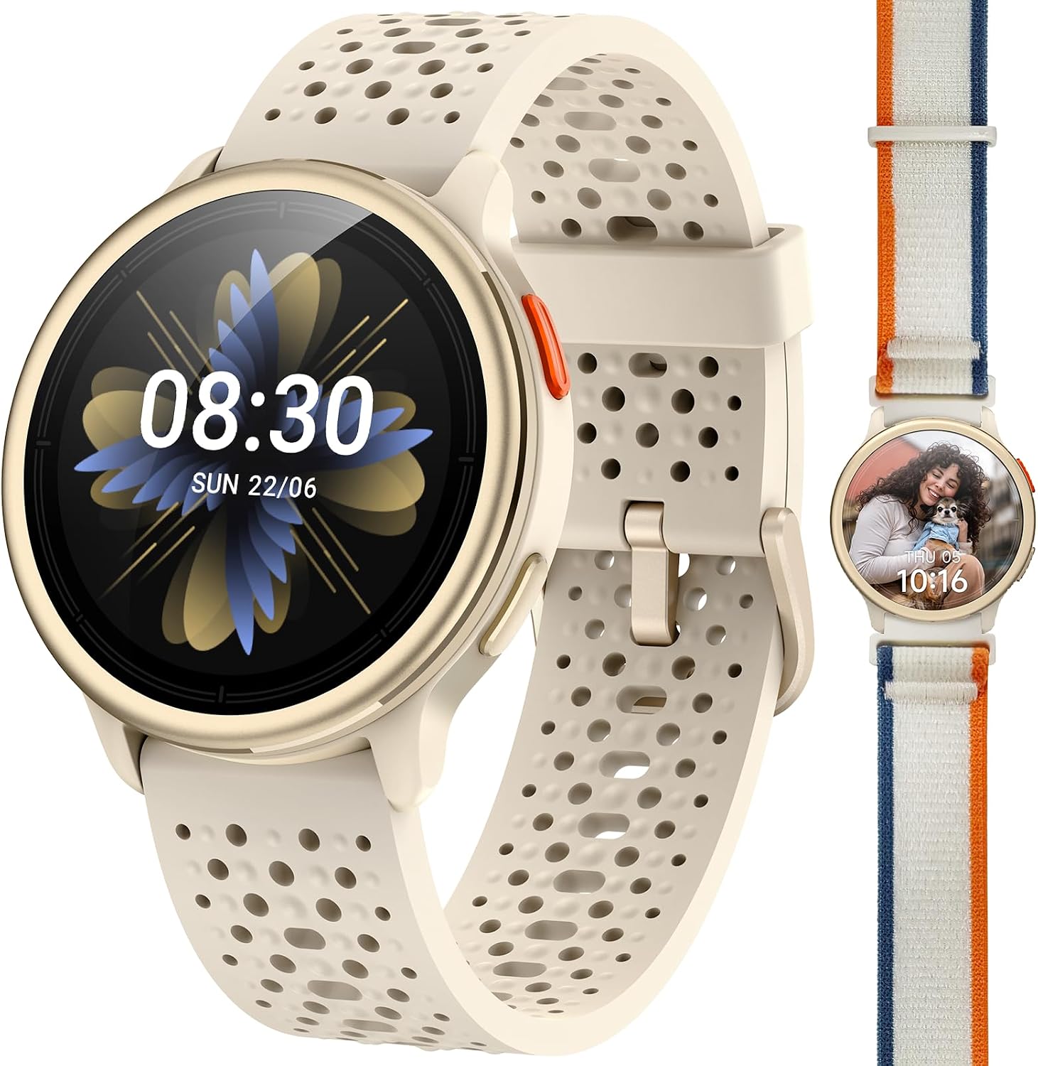 Detalle de Quican Smart Watches for Women & Men — 1.27" AMOLED, 120+ Sports, 3ATM, Beige