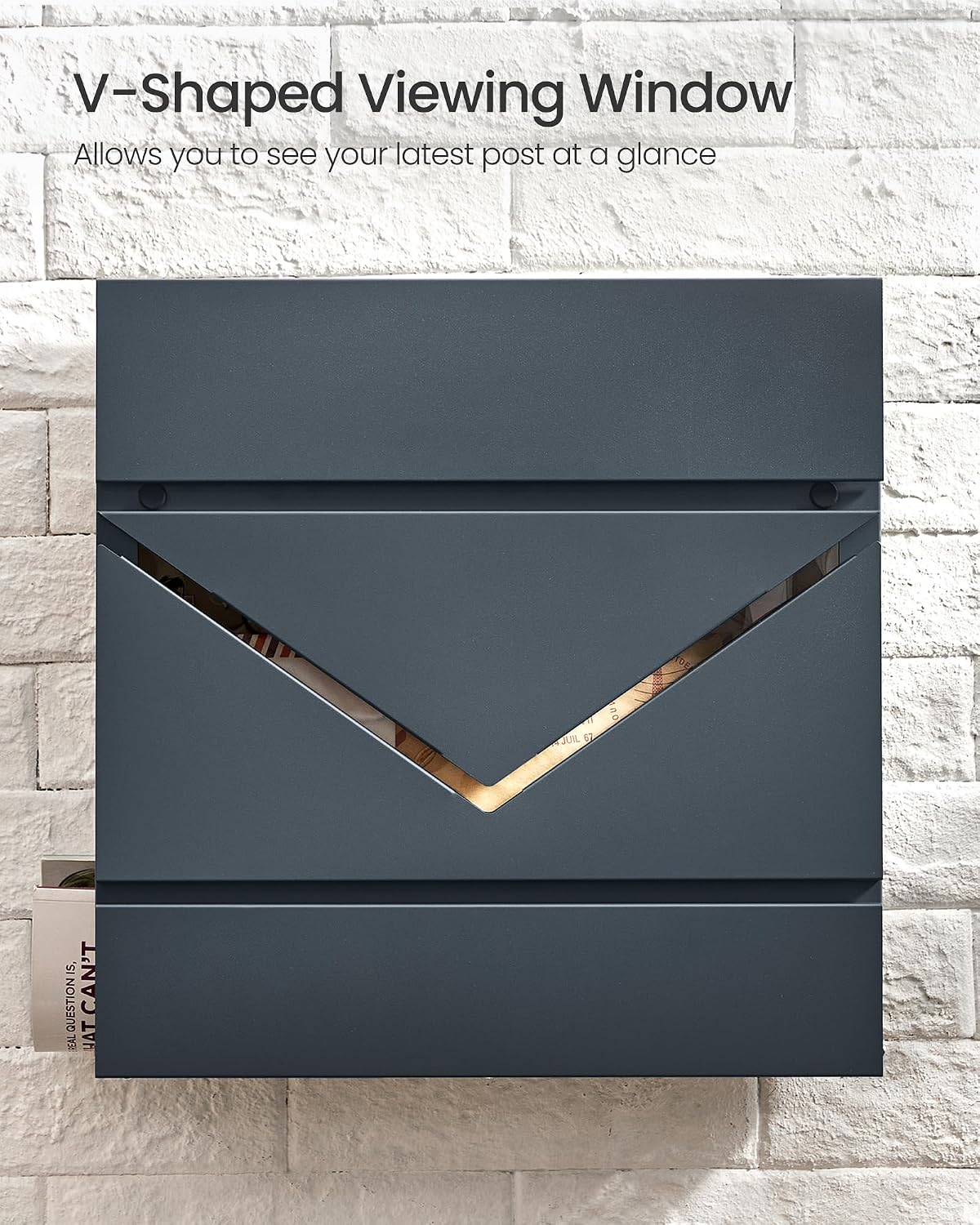 Detalle de SONGMICS POSTER GMB054G01 Wall-Mounted Letterbox with Lock and Newspaper Holder