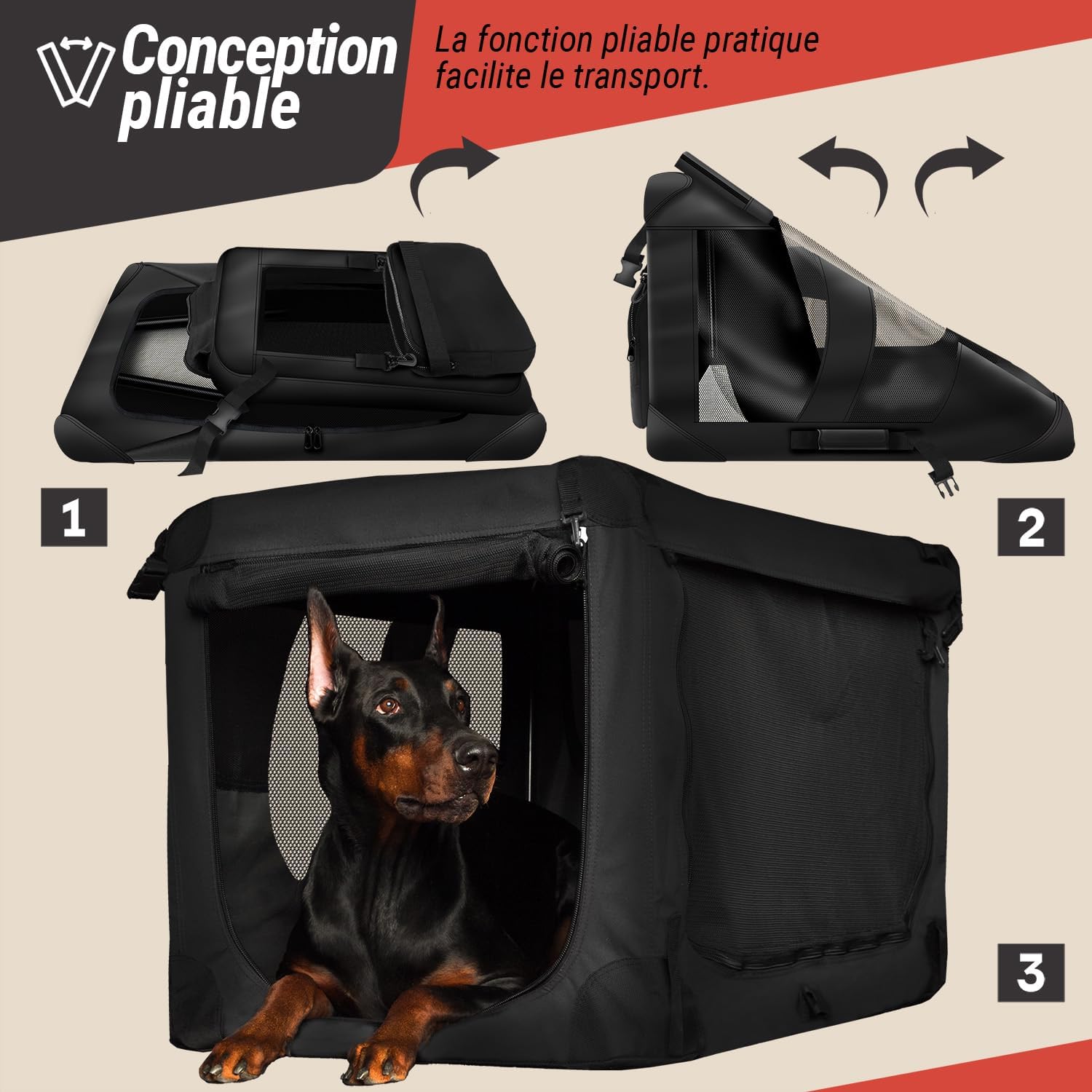 Thumbnail 4 de All Pets United Cage Transport Chien Pliable 70x52x52 cm – Sac Respirant, Nylon Oxford et Structure Acier