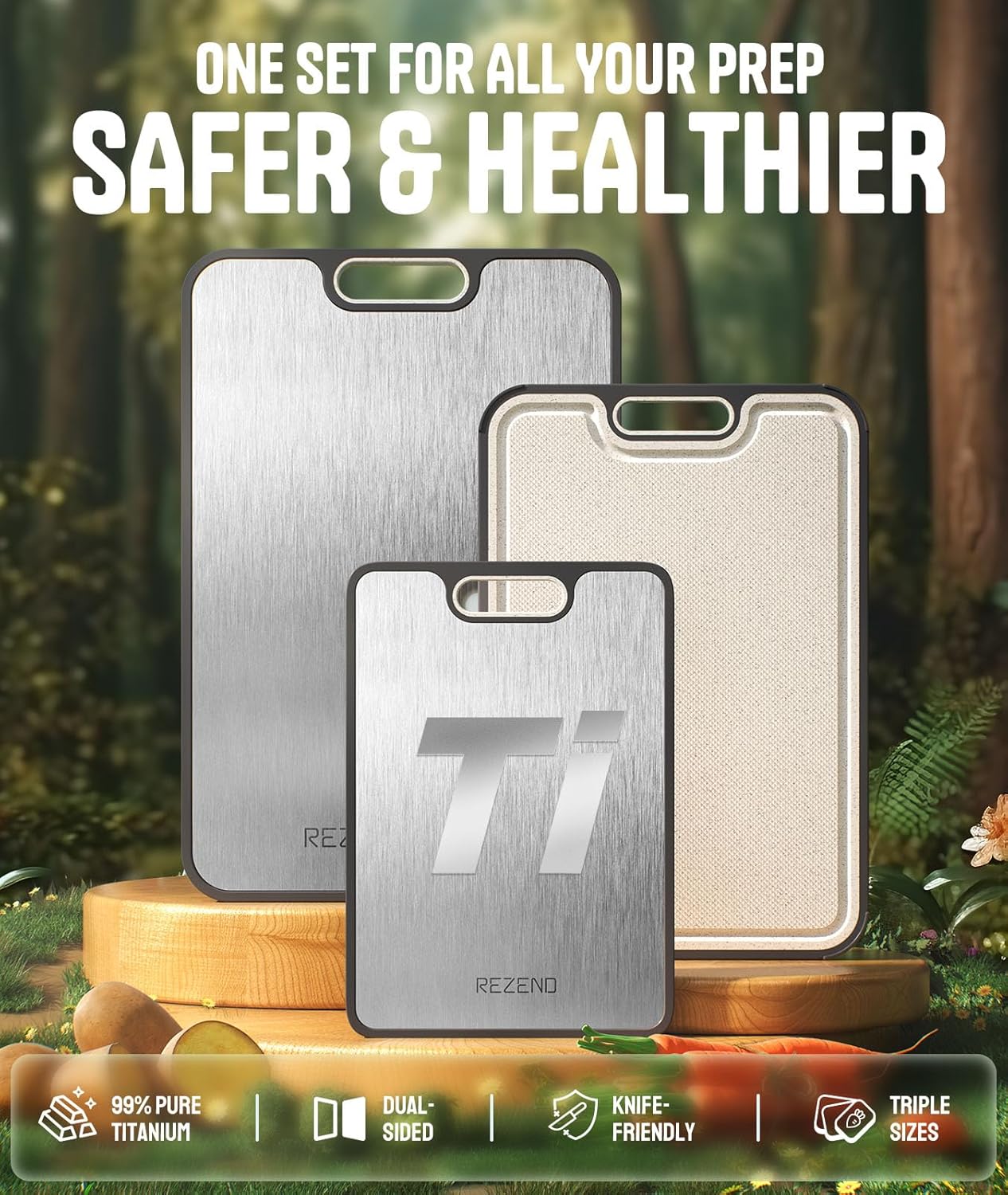 Thumbnail 6 de REZEND Titanium Cutting Board Set of 3: Dual-Sided, Knife-Friendly, Hygienic Prep Surfaces