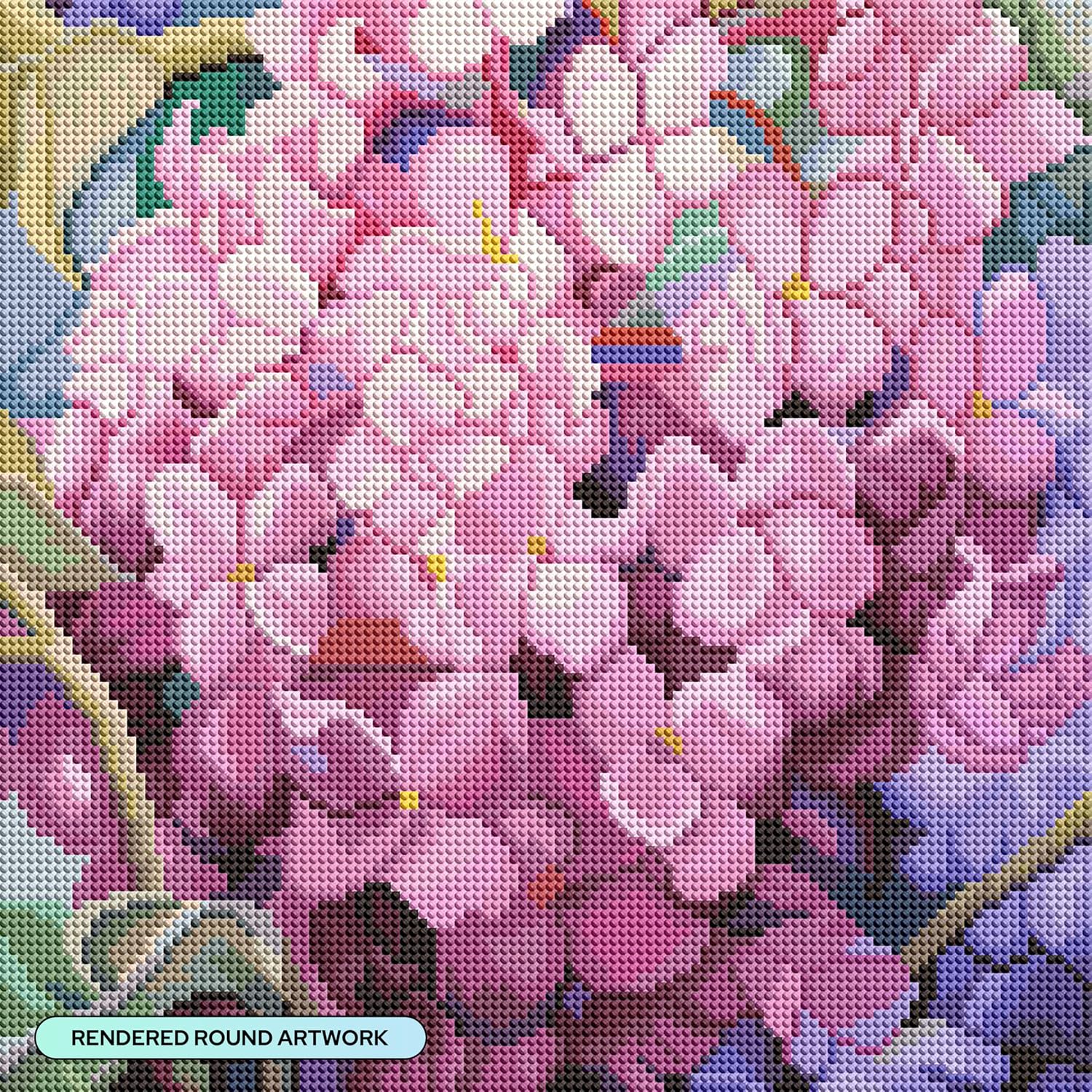 Detalle de DIAMOND ART CLUB ピンクアジサイ ダイヤモンドアートキット 33×33cm・49色