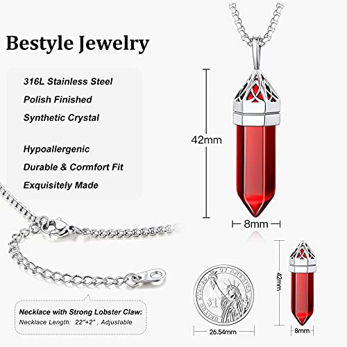 Thumbnail 6 de Bestyle collar de piedra hexagonal con colgante natural granate de enero (acero inoxidable 316L)