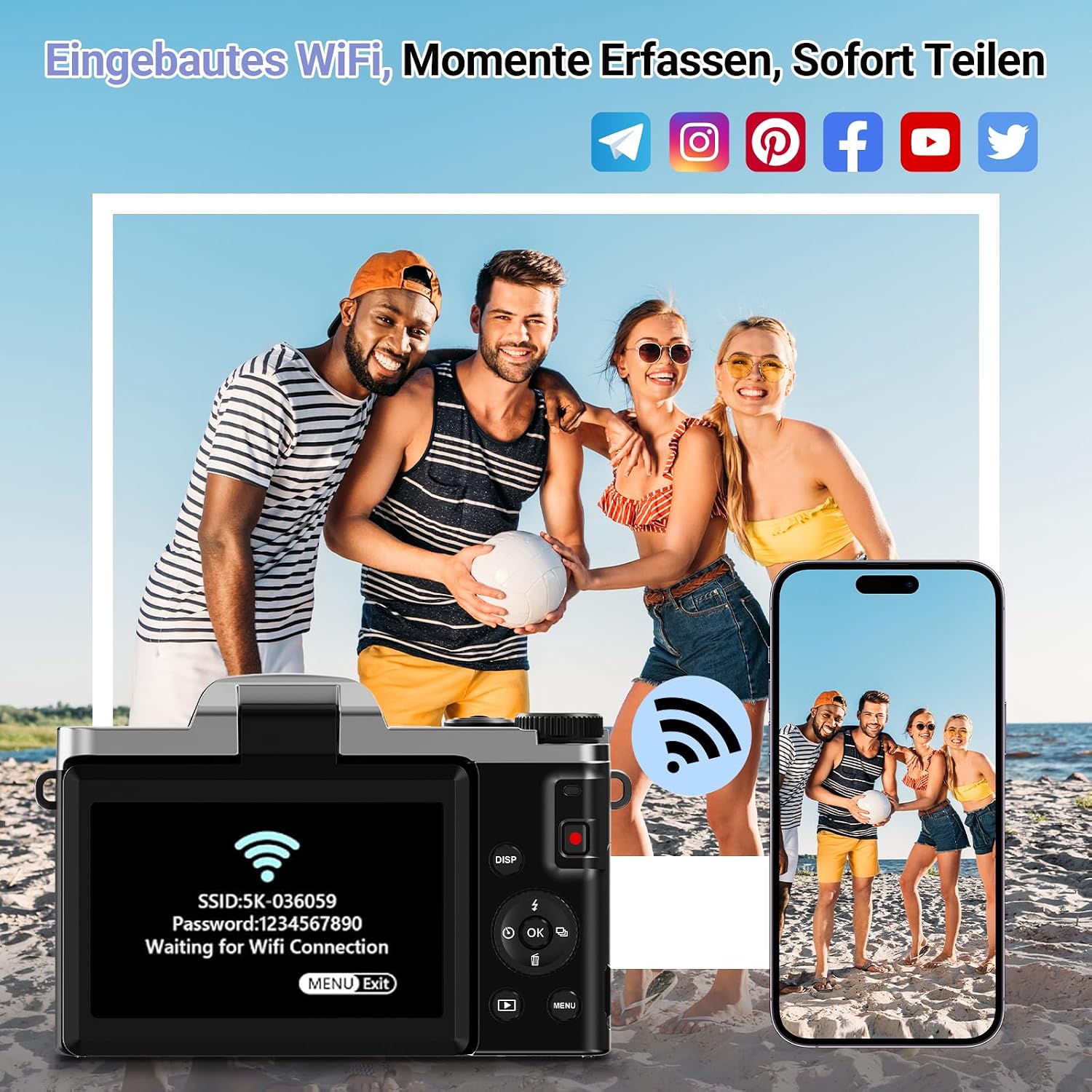 Detalle 2 de Digitalkamera mit WLAN 4K 64MP – kompakte Allround-Kamera für Vlogging & Fotografie