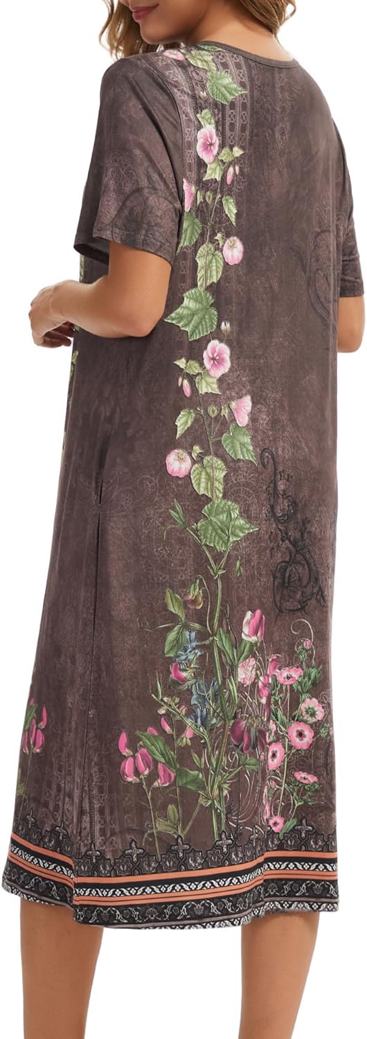 Detalle de Lerliacr Women's Floral Nightgown – Loose Fit Sleep Dress with Pockets