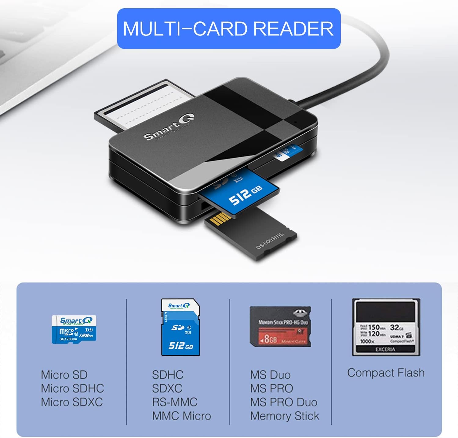 Thumbnail 1 de SmartQ C368 USB 3.0 Card Reader for SD, CF, MS