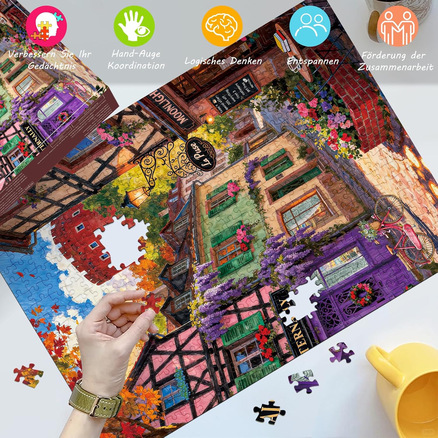 Detalle de HUADADA Puzzle 500 Teile – Klassische Puzzle für Erwachsene, Europäisches Dorf