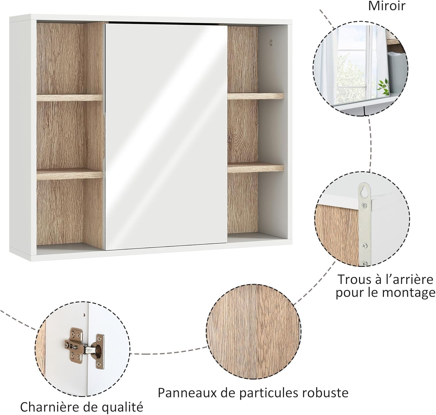 Thumbnail 3 de Armoires Murale HOMCOM avec Miroir – Miroir Salle de Bain avec Rangement, 60 x 14,5 x 49,4 cm, Blanc