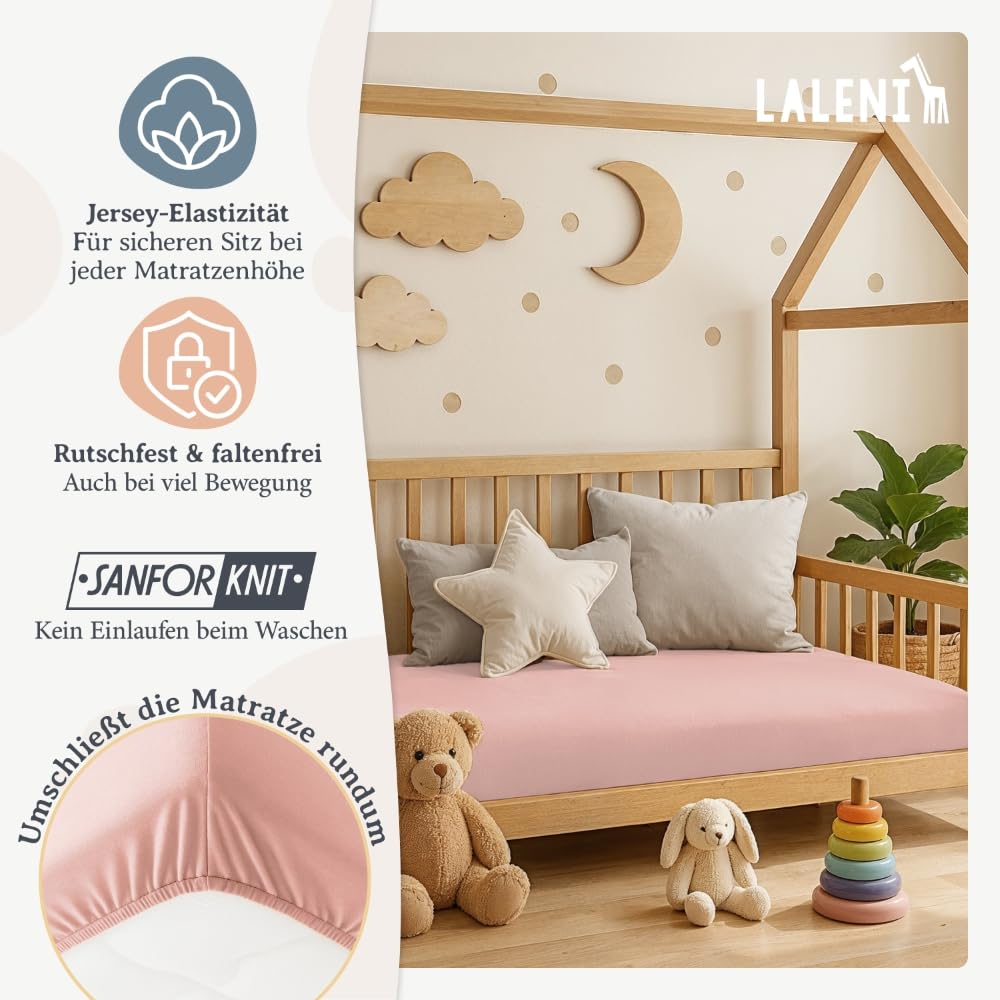 Thumbnail 3 de Laleni Jersey Spannbettlaken 100x100 cm – 100% Baumwolle, OEKO-TEX, Rosa