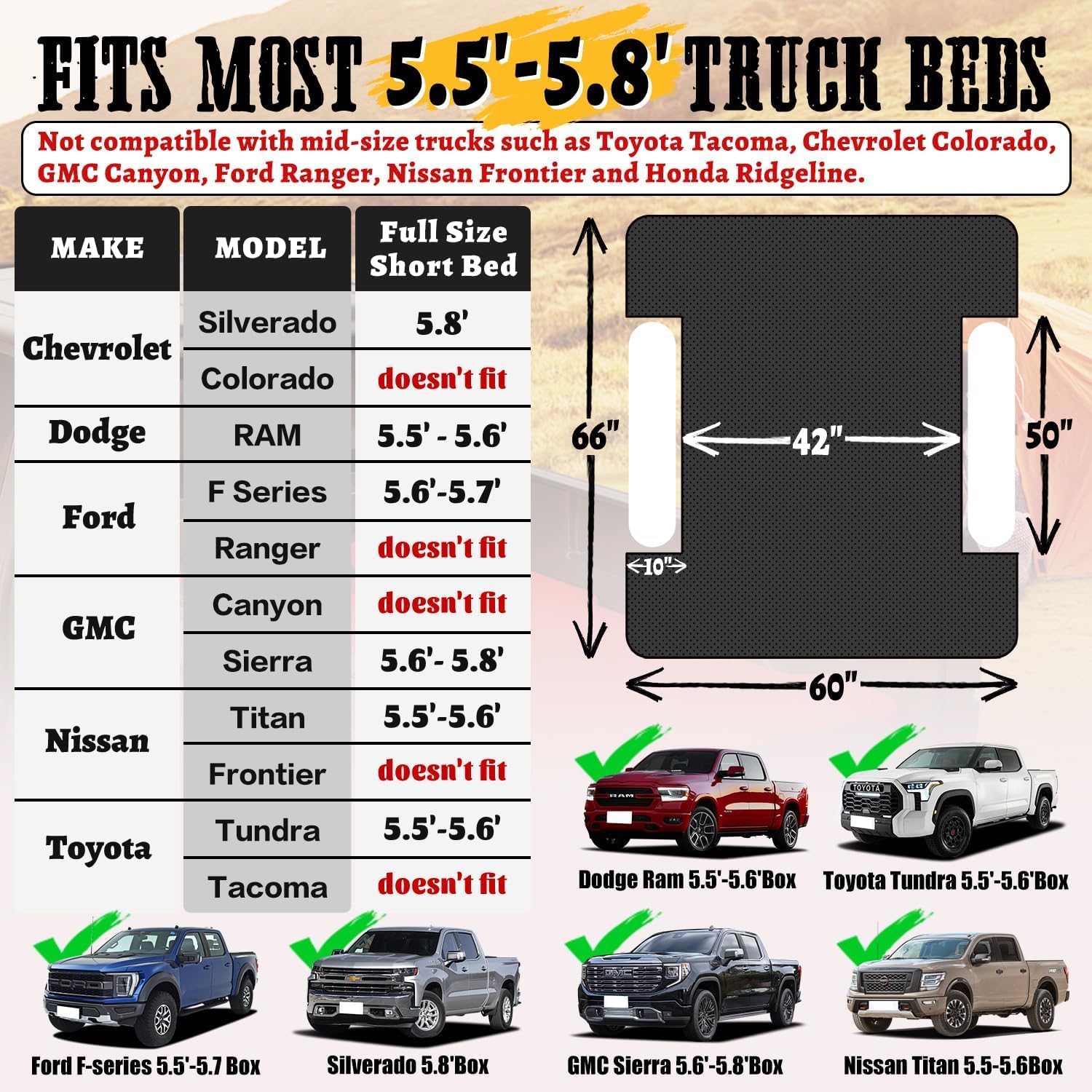 Detalle de Umbrauto Full-Size Short Truck Bed Air Mattress (5.5–5.8 ft) with Pump for Camping
