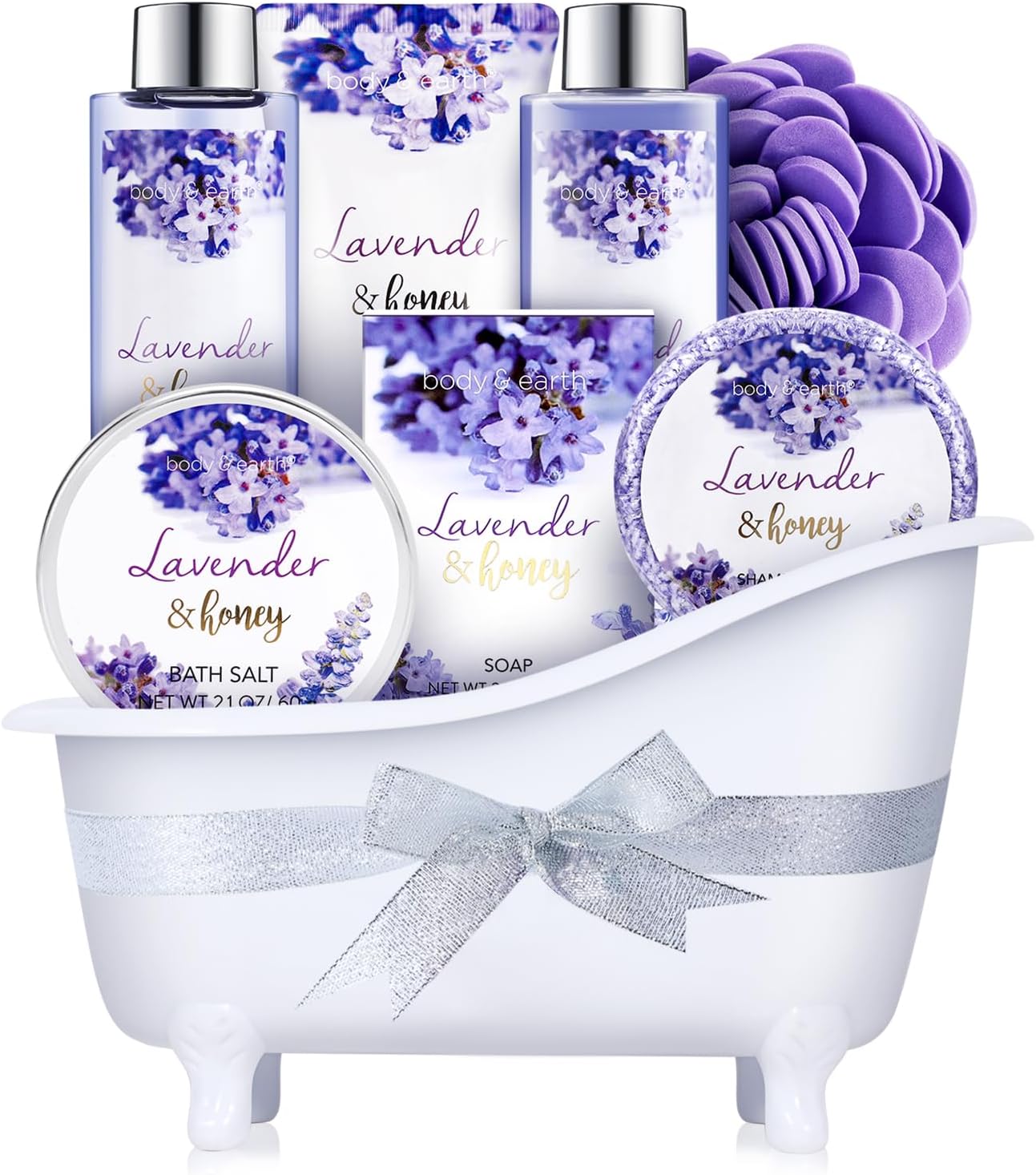 Detalle de BODY & EARTH 2019-AMABE-3-1 Bath and Body Gift Set, 8-Piece Lavender & Honey Spa Kit