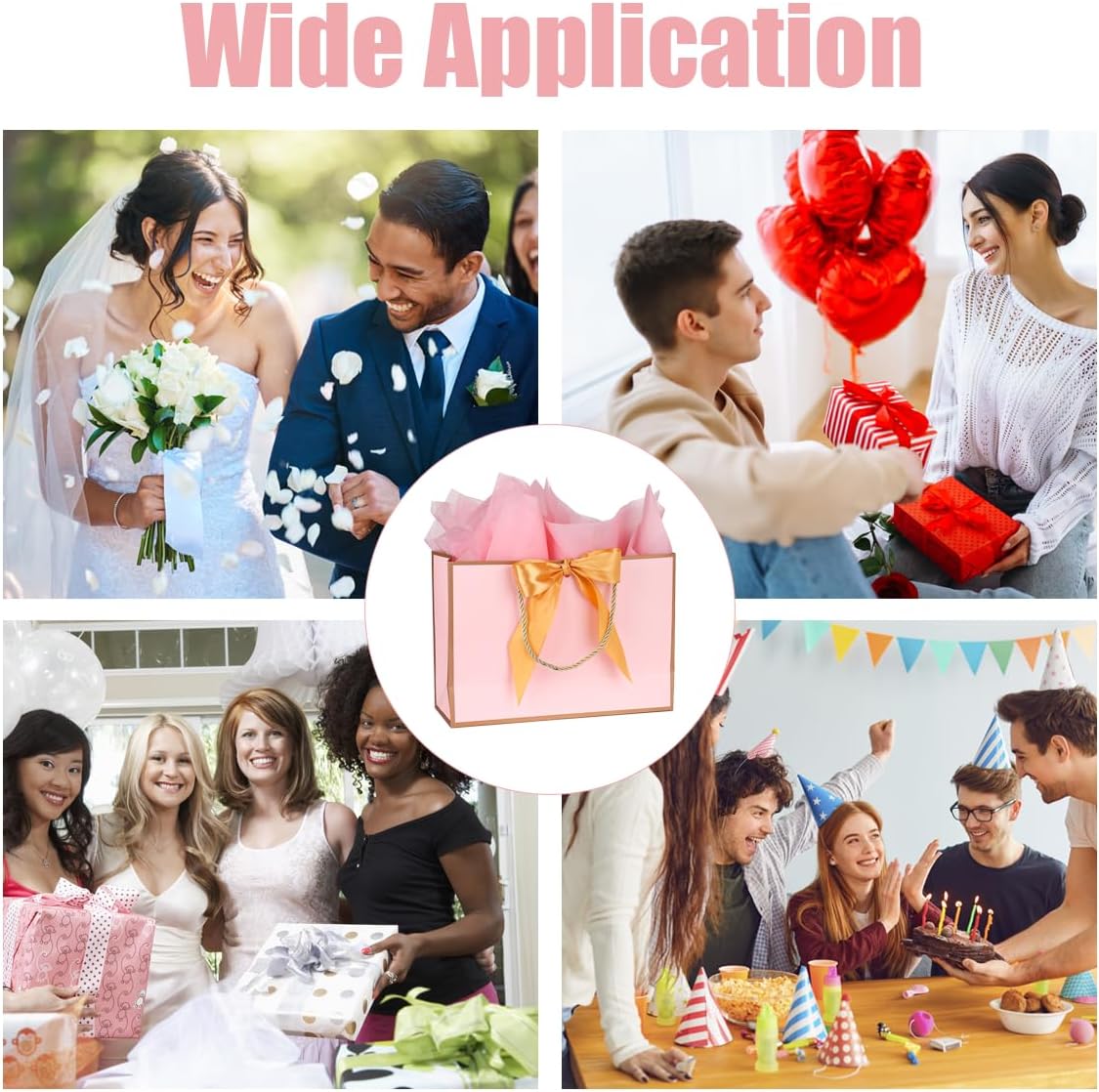 Thumbnail 6 de Gift Bags 8Pcs Paper Gift Bags with 8 Tissue Paper and 8 Greeting Cards in Pink