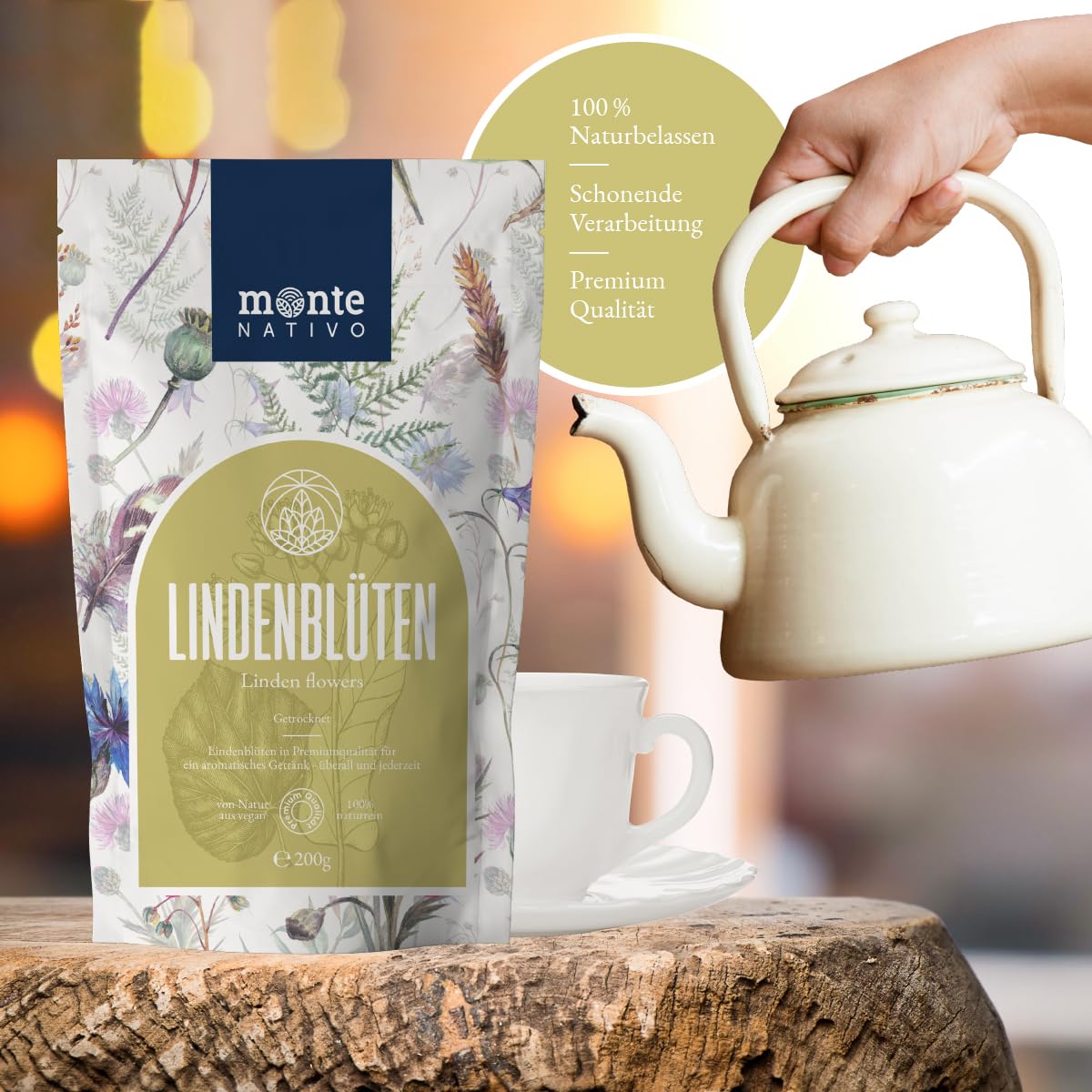 Detalle de Lindenblütentee Monte Nativo (200 g) – 100% Lindenblüten, schonend getrocknet