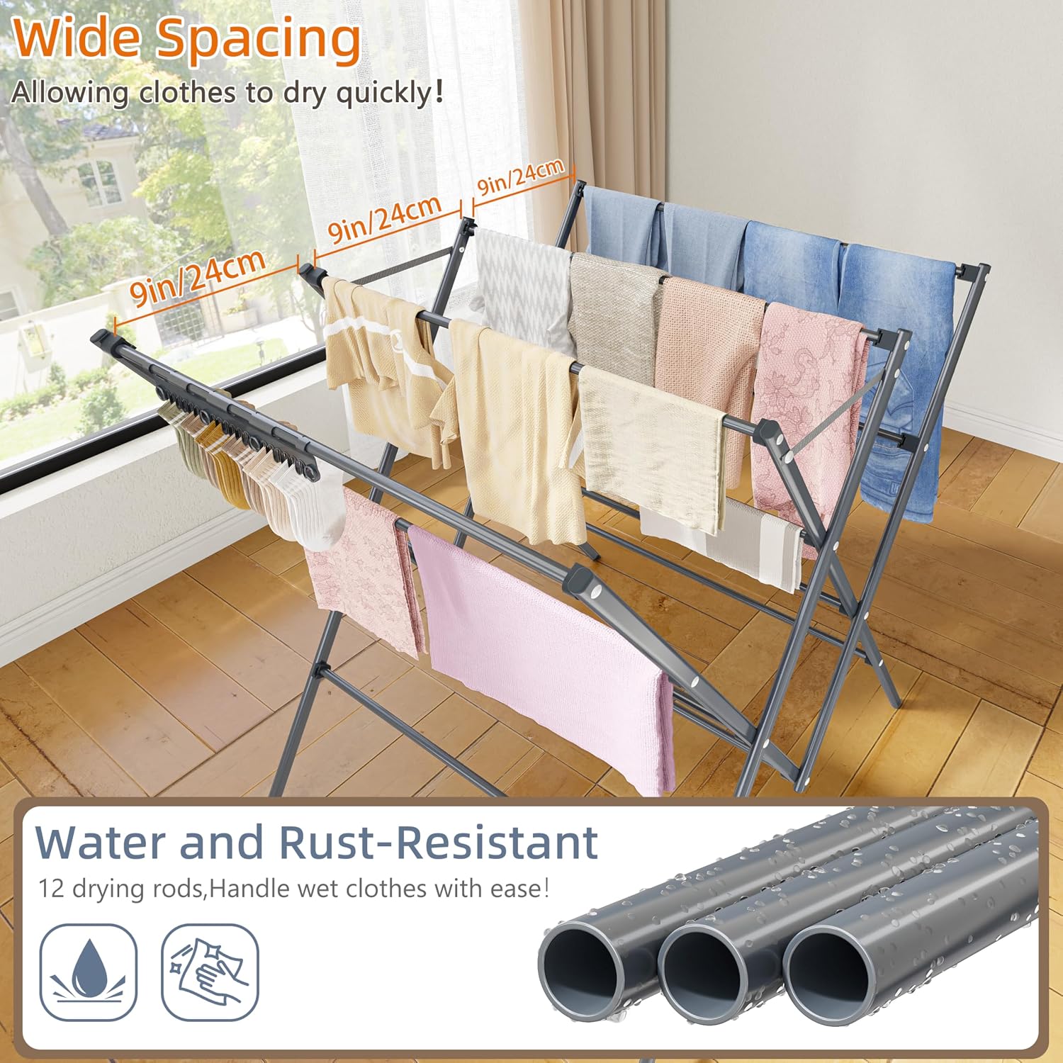 Detalle de Clothes Drying Rack, 12 Rods