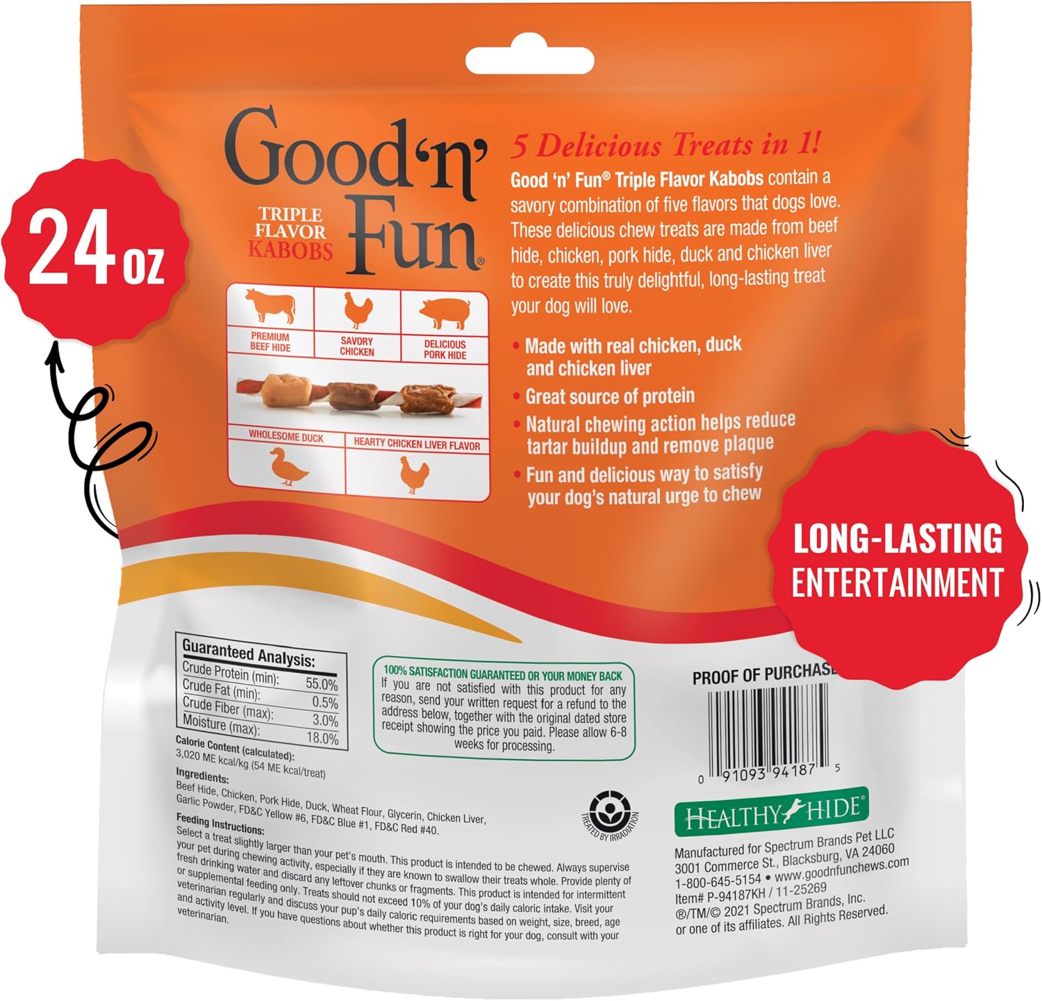 Detalle de Good 'n' Fun Kabobs Long-Lasting Dog Treat Made With Real Protein, 24 oz