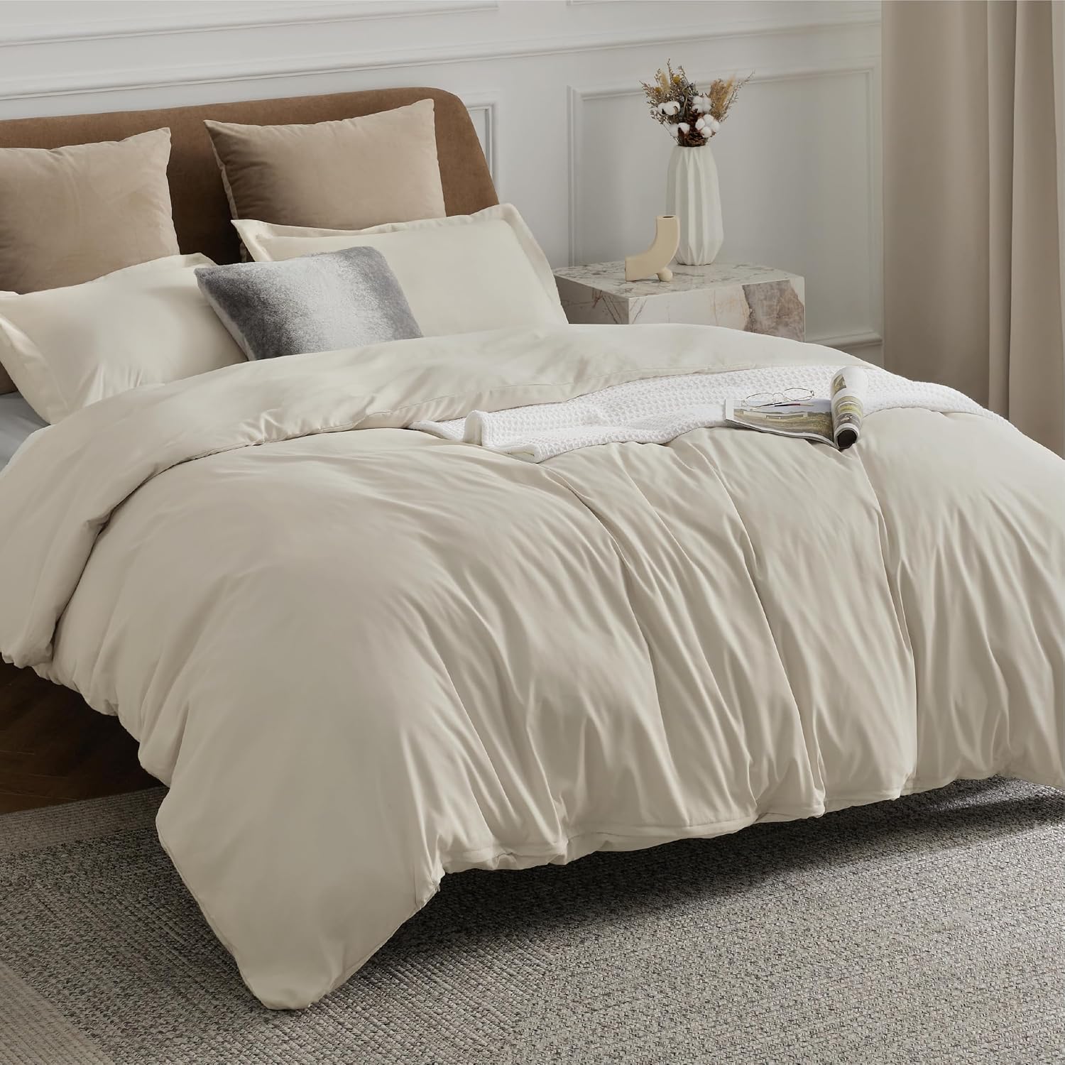 Detalle de Bedsure Duvet Cover Set-Solid, King Polyester Microfibre with Zipper