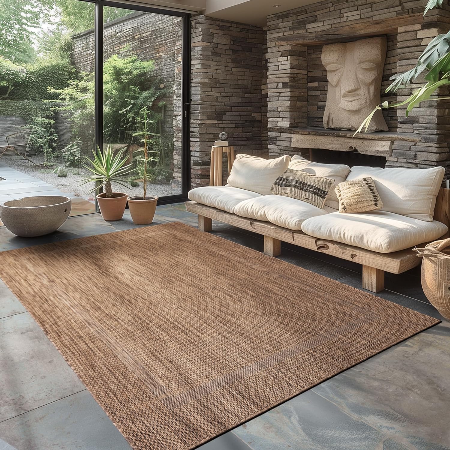 Thumbnail 1 de Carpettex Outdoor Teppich 280 × 370 cm, braun – wetterfest, einfarbig, Sisal-Look