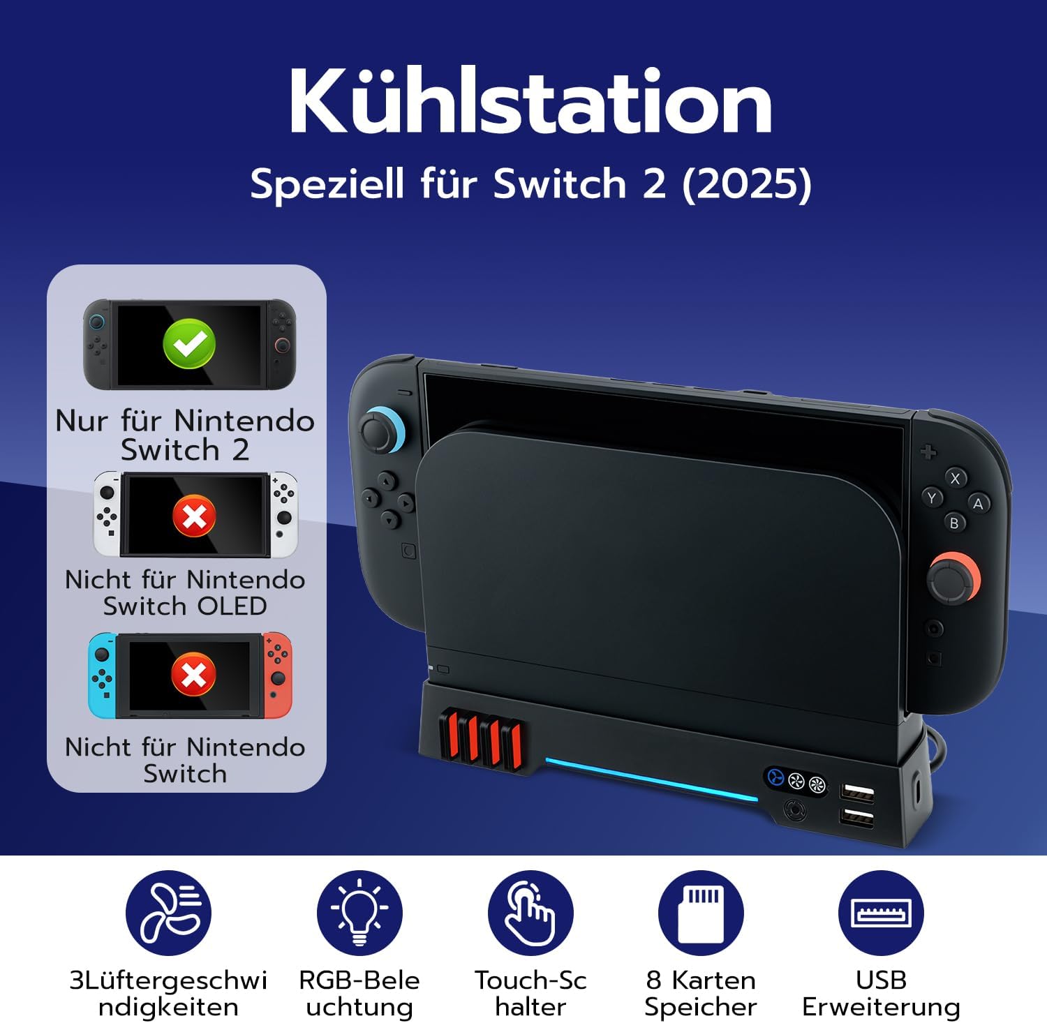 Thumbnail 1 de Kühler Standfuß für Nintendo Switch 2 mit 8 Slots