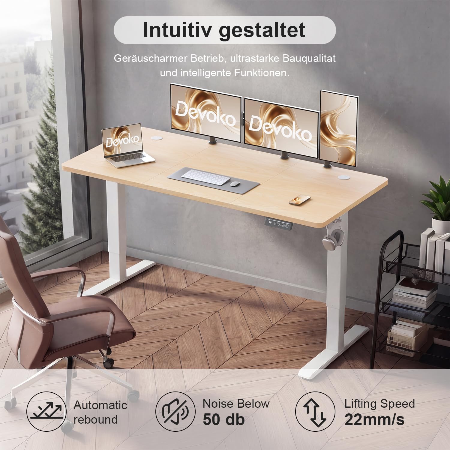 Thumbnail 2 de Devoko elektrisch höhenverstellbarer Schreibtisch 140 × 60 cm – stabil, leise & mit 2 Speicherplätzen