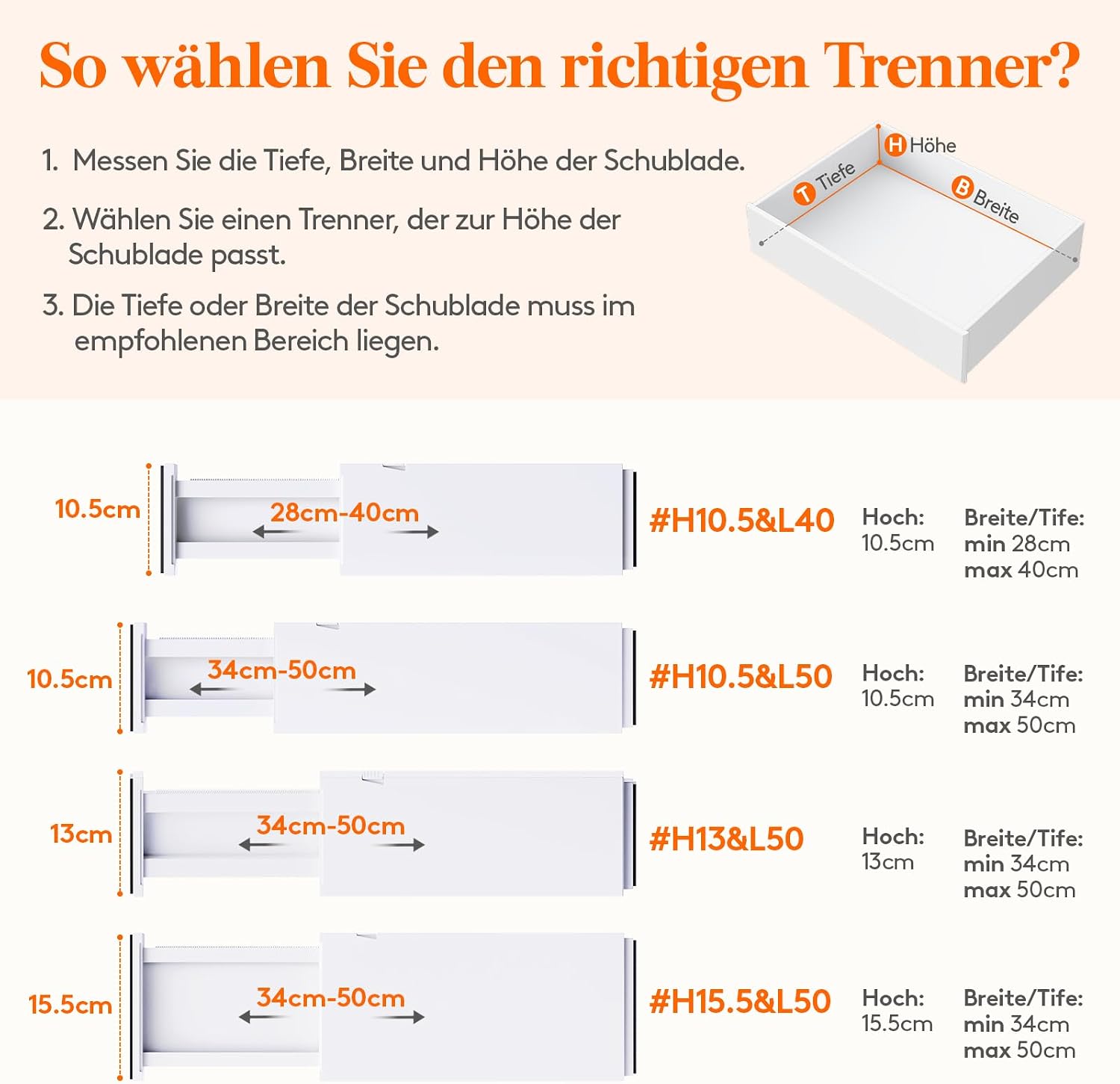 Detalle 2 de Lifewit 8er Schubladentrenner verstellbar 34–50 cm