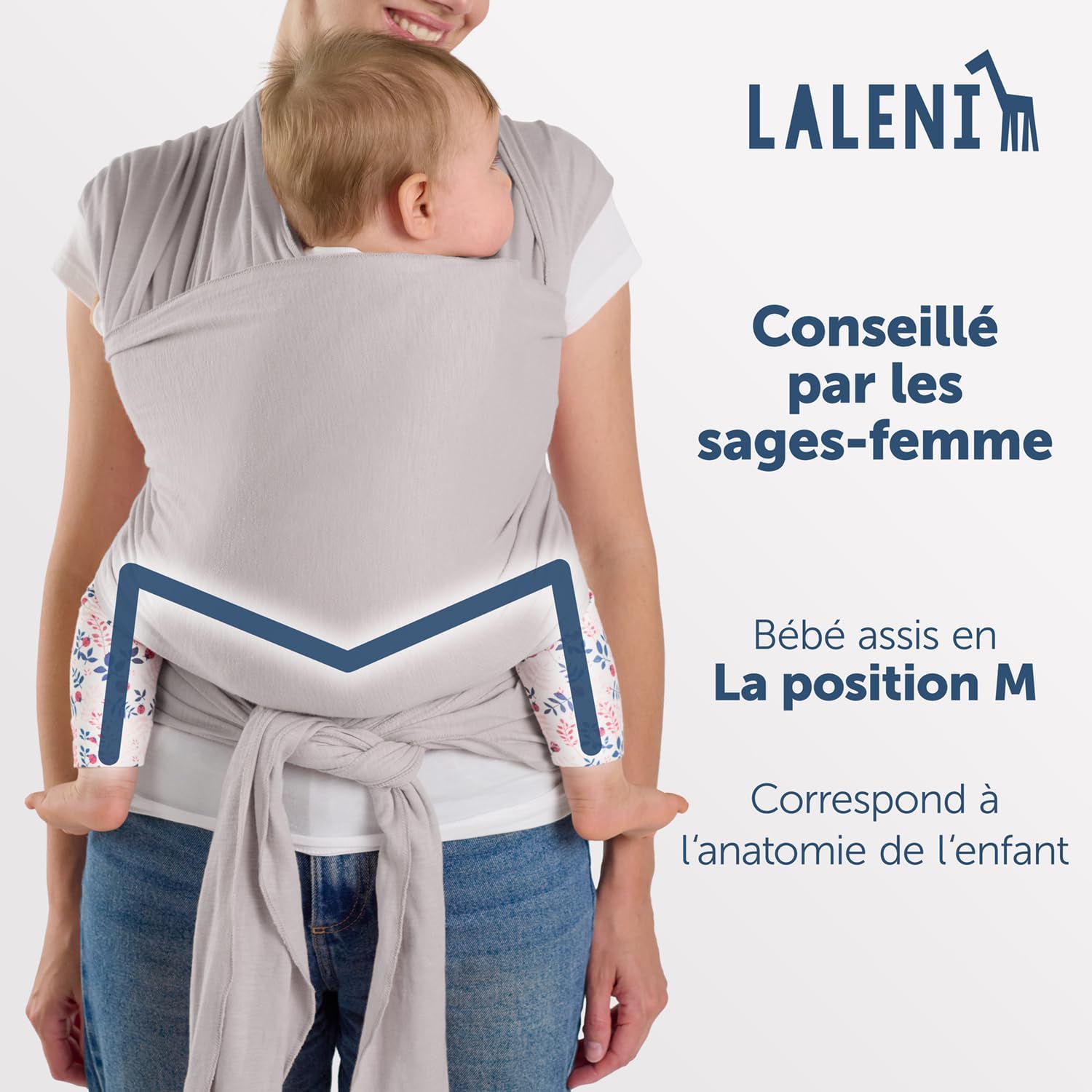 Thumbnail 1 de Laleni Écharpe de portage nouveau-né jusqu’à 15 kg en coton (gris clair) – porteur physiologique