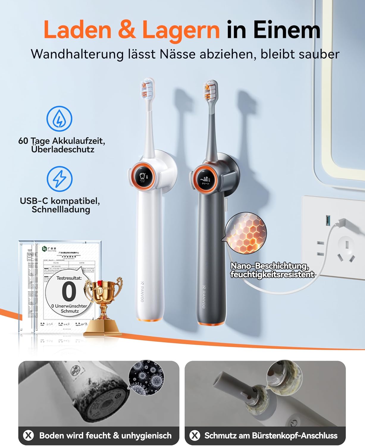 Thumbnail 6 de RANVOO AirJet™ Elektrische Schallzahnbürste 2 Min 🪥