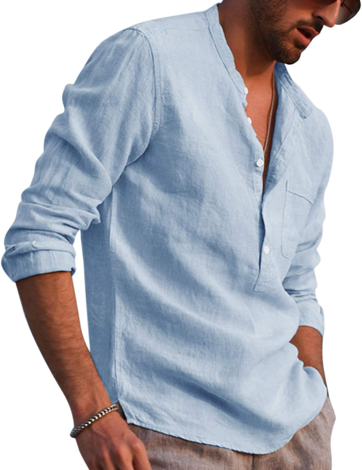 Detalle 2 de AUDATE Herren Leinenhemd Regular Fit mit Knöpfen