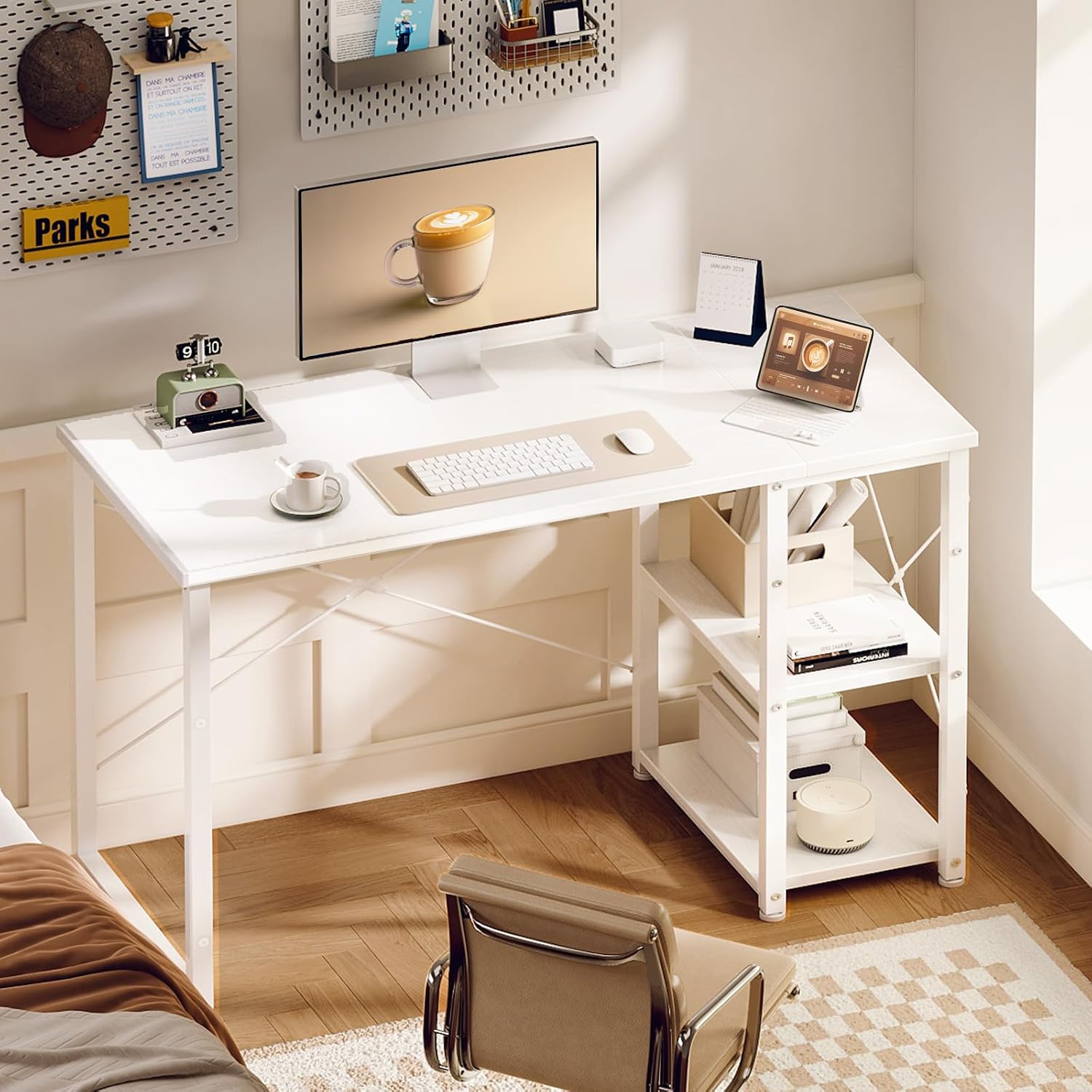 Detalle 2 de ODK B04021201012 bureau 120 x 48 cm, wit, met omkeerbare planken
