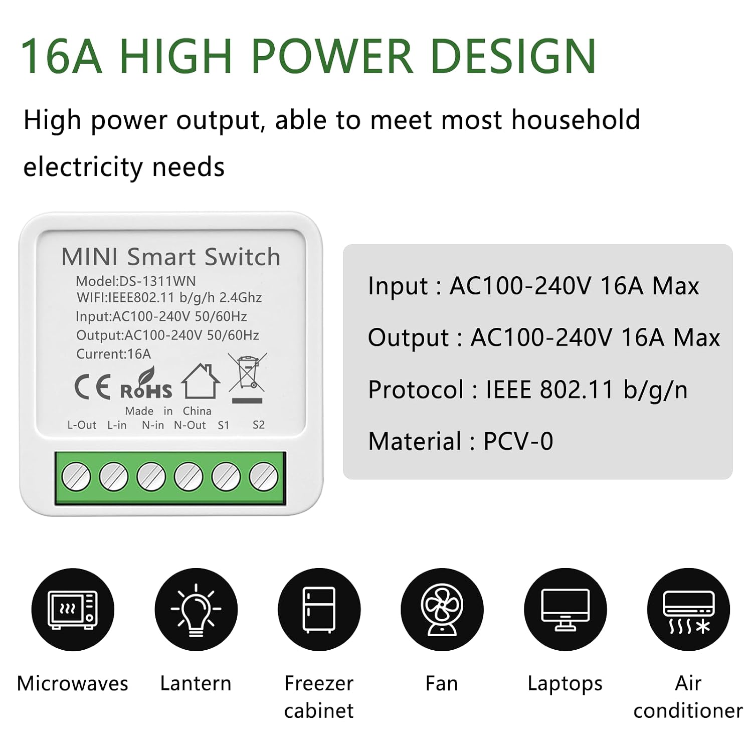 Detalle 2 de Interruptor de luz inteligente WiFi 2PC 16 A