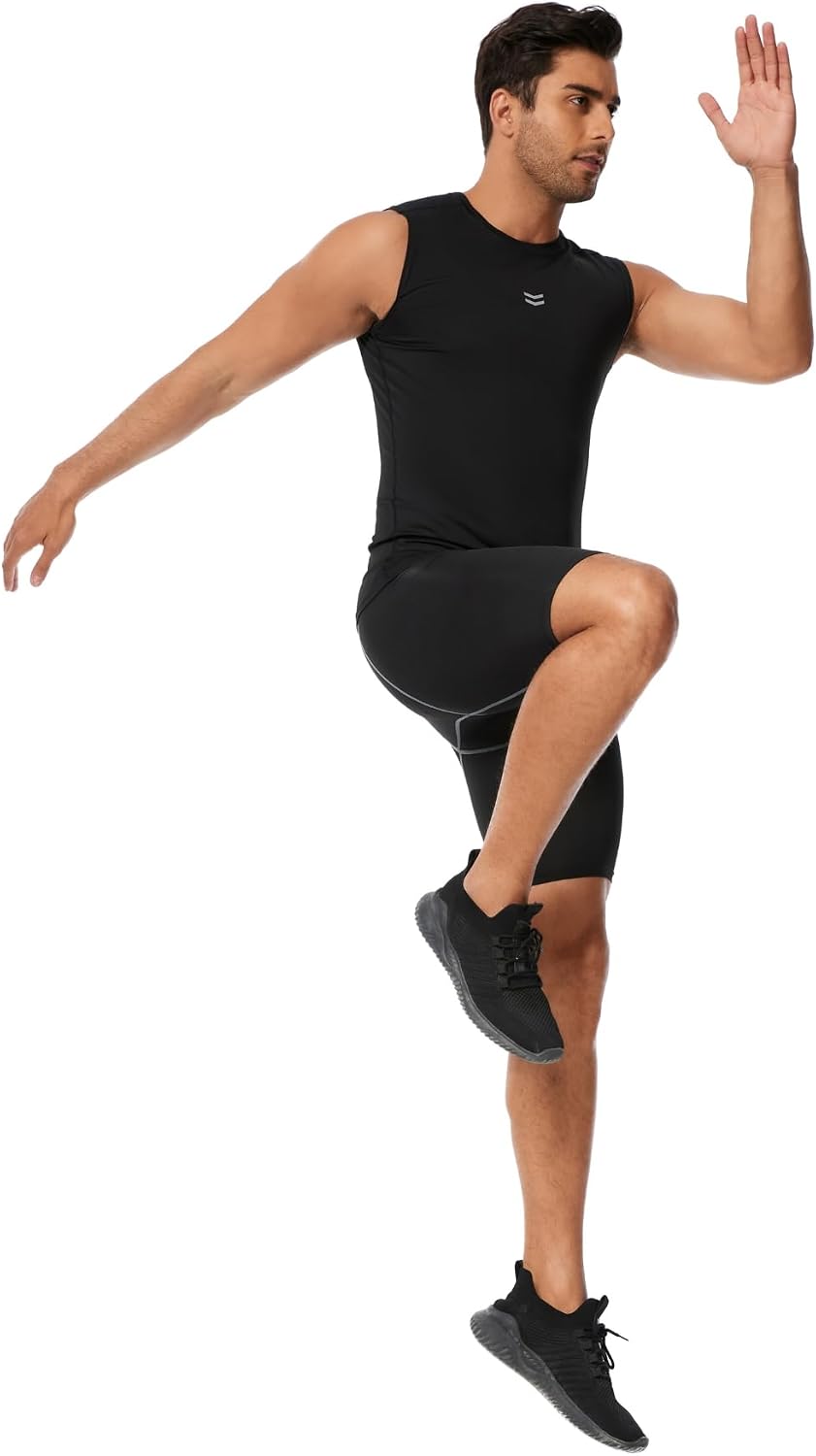 Detalle de AMZSPORT Canotta Compressione Uomo con asciugatura rapida e logo riflettente per palestra, running e training