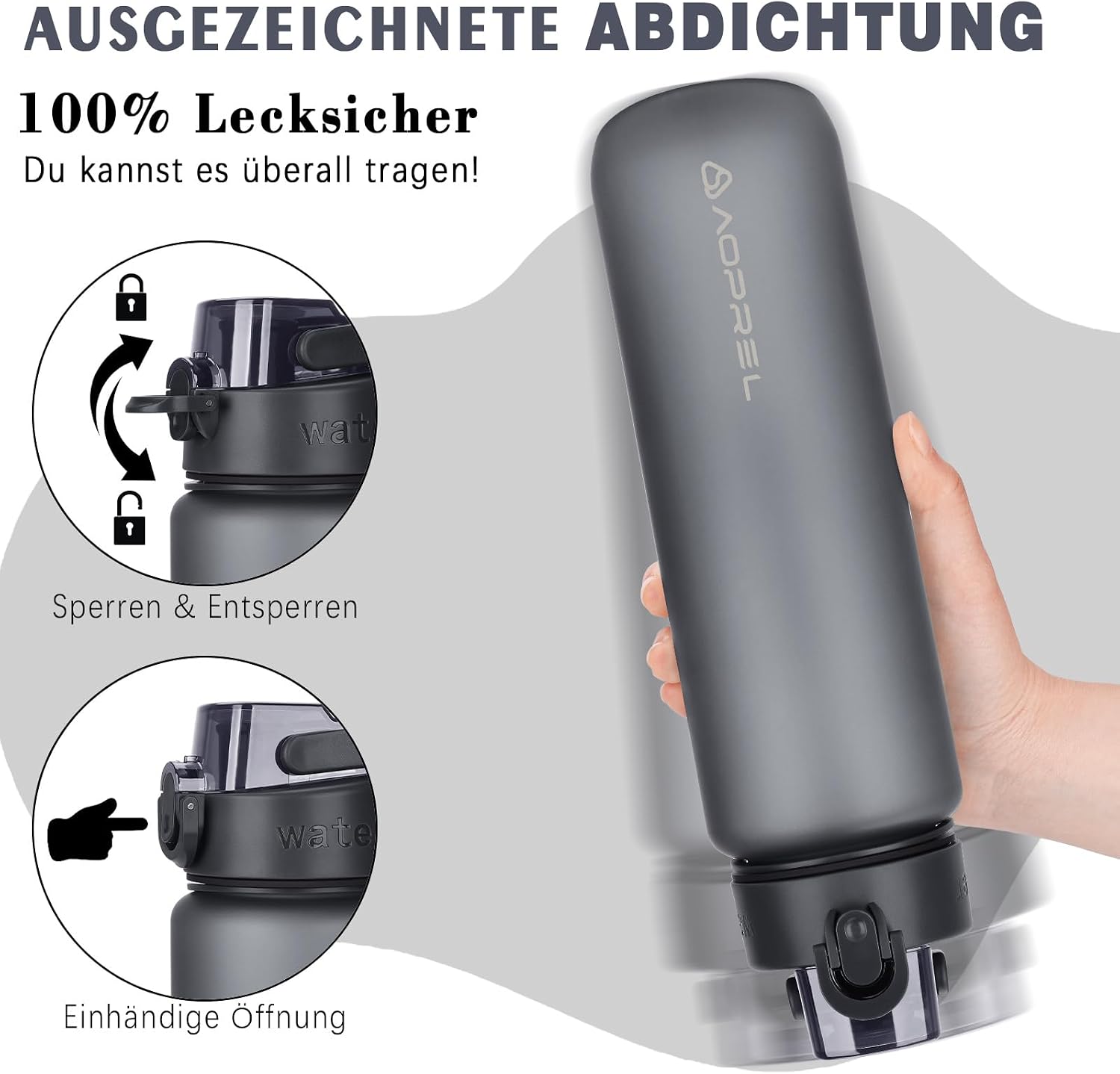 Detalle de AOPREL Trinkflasche 1 l aus Tritan, BPA-frei – Sportflasche mit Filter und Bürste