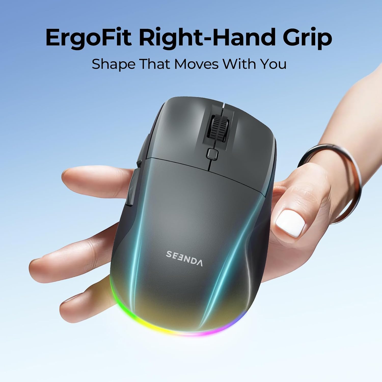 Detalle de Seenda MOU110 Wireless Bluetooth Mouse – Dual-Mode, Rechargeable with RGB Backlight
