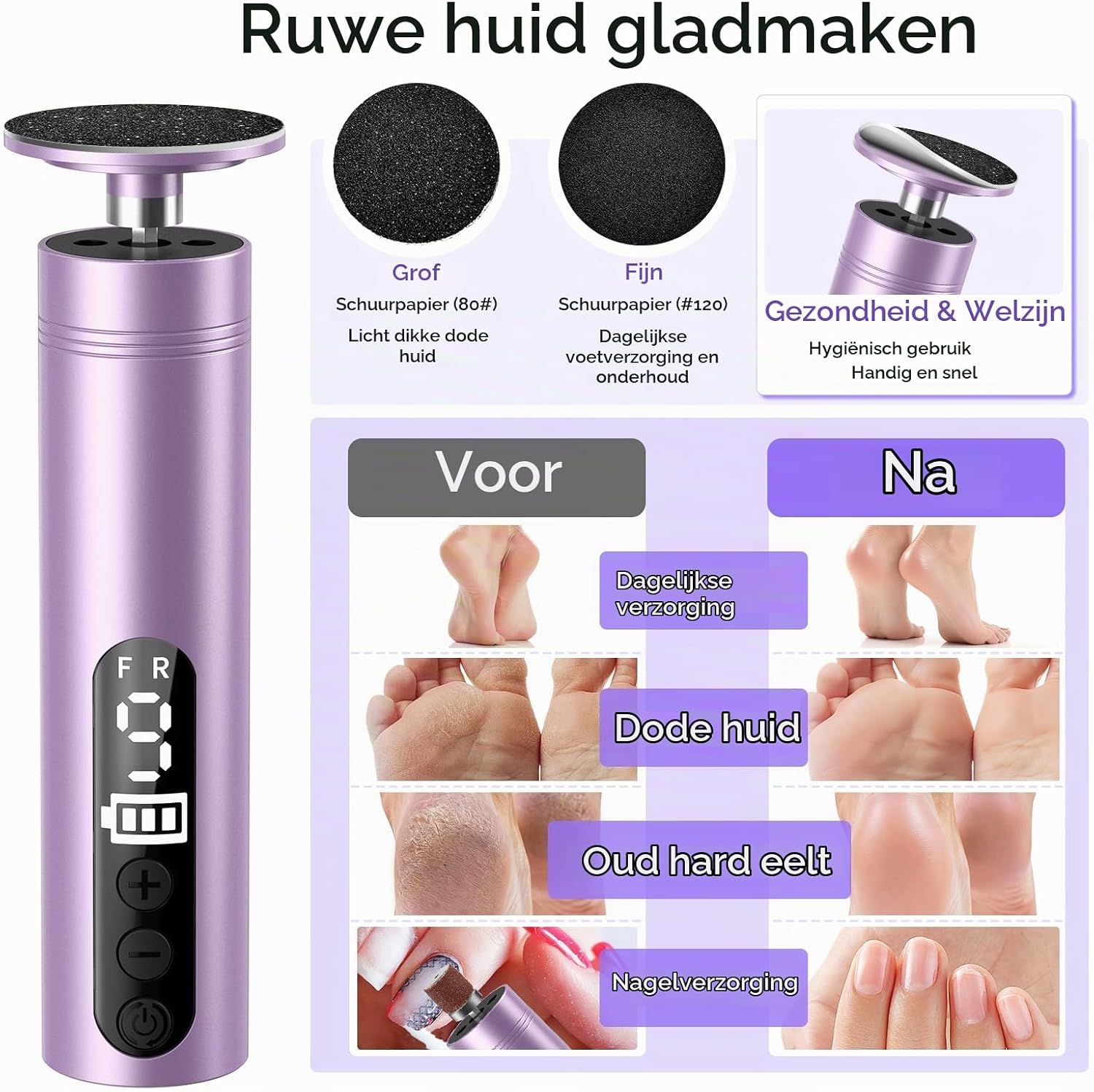 Thumbnail 3 de PALATALA JFL-058 elektrische voetvijl 2-in-1 met 9 snelheden en led-display