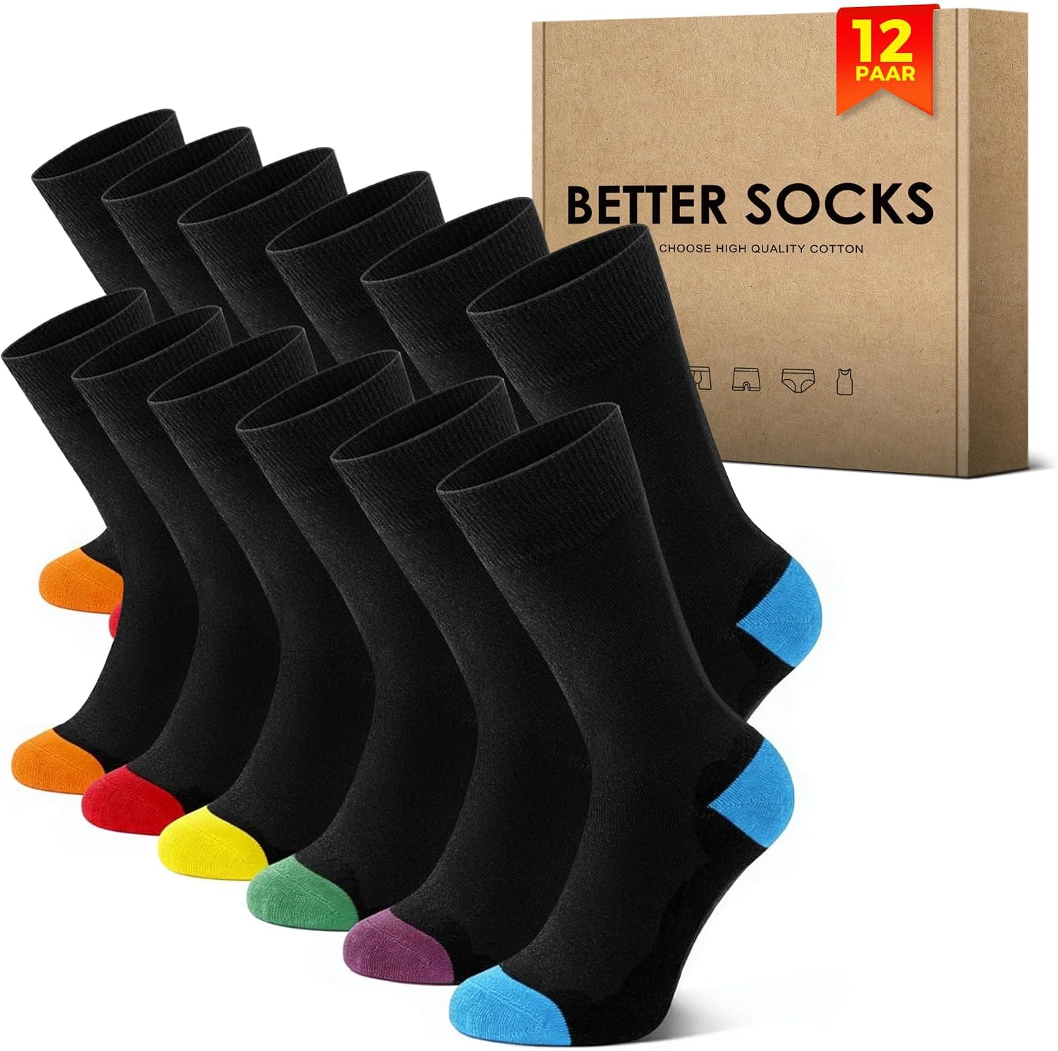 Detalle de NUOZA 12 Paar Anzugsocken Herren 47–50 Schwarz – atmungsaktiv, langlebig