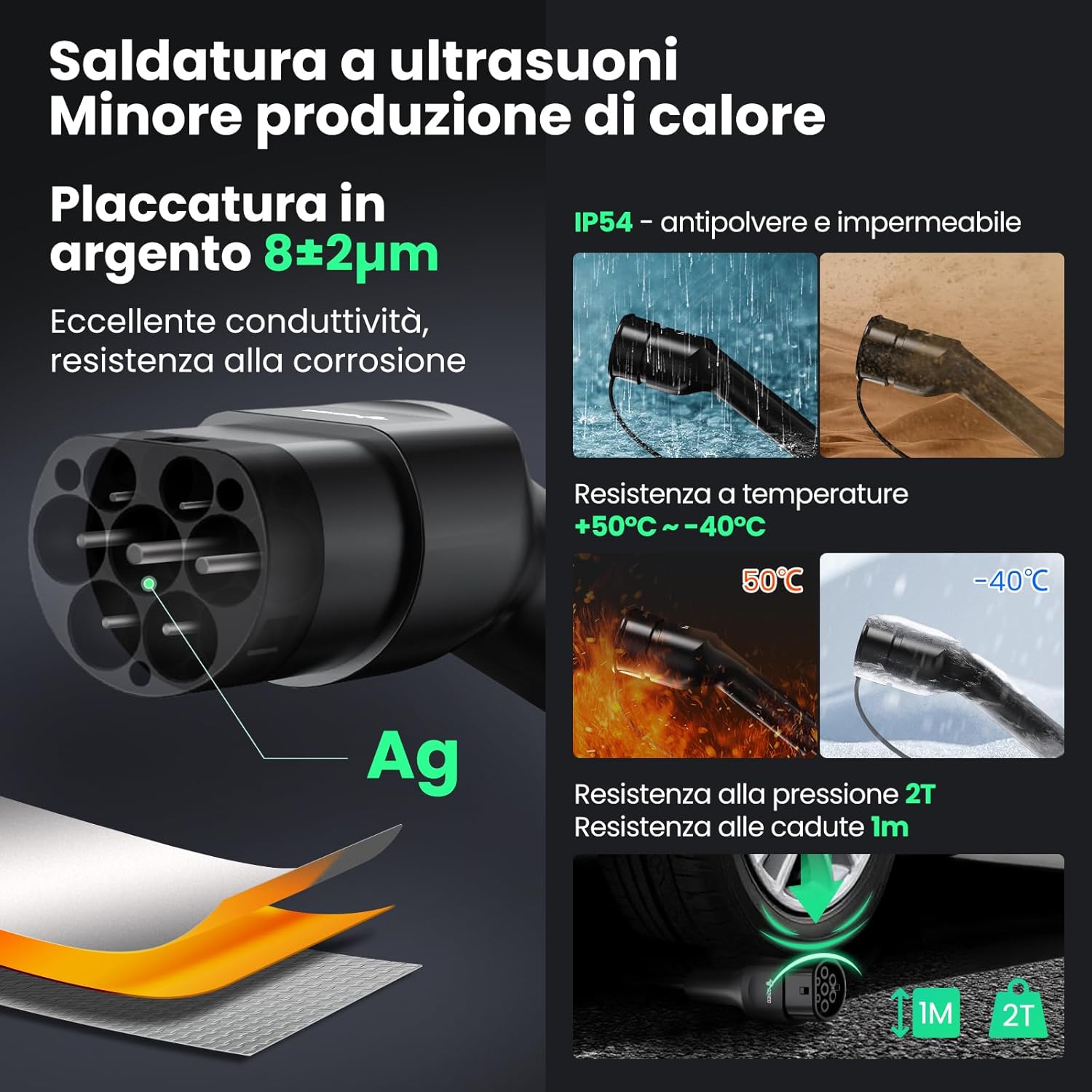 Detalle de GONEO cavo di ricarica Tipo 2 11 kW, 7 m e 16 A per auto elettriche trifase (EV/PHEV) con borsa