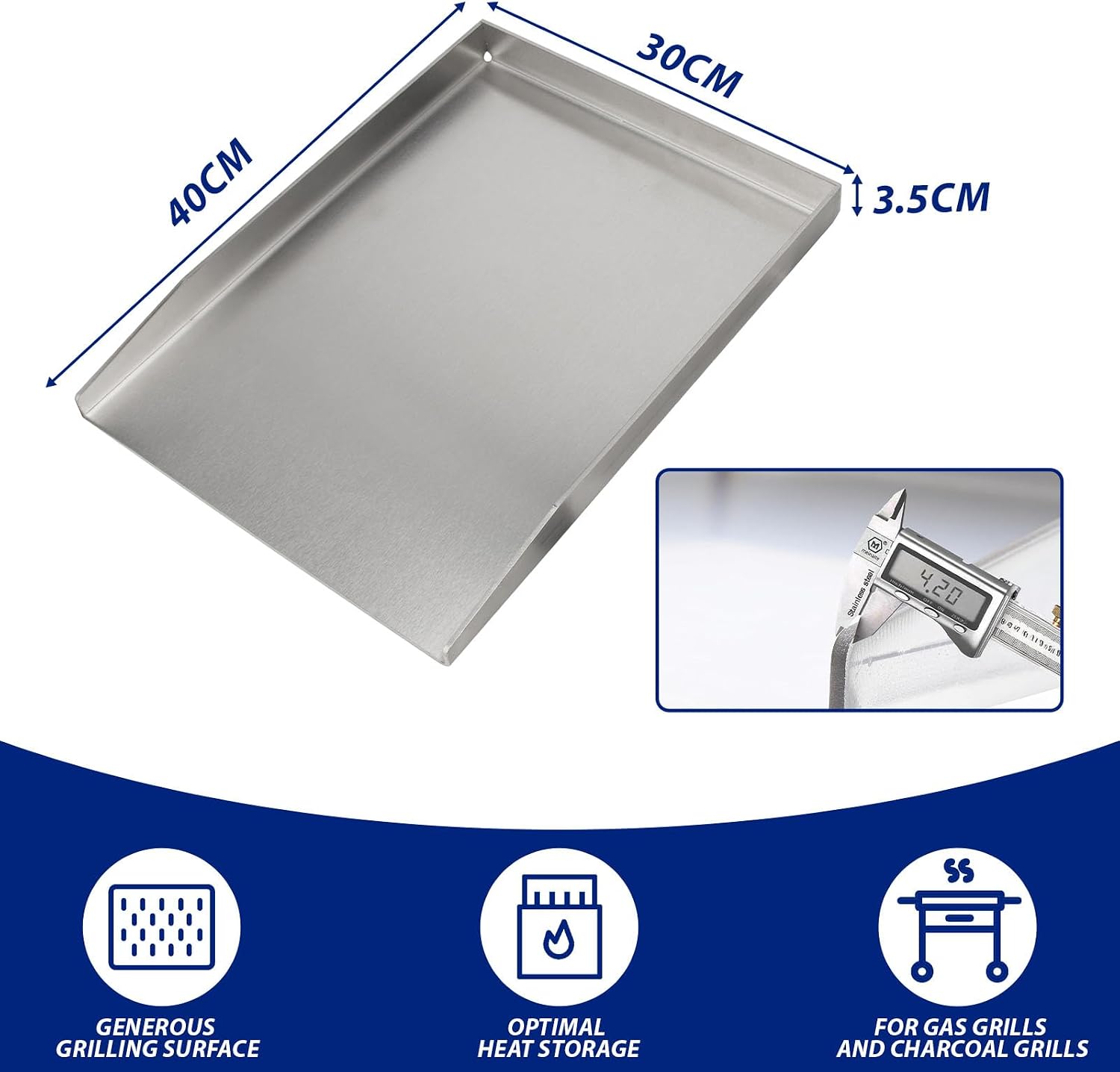 Thumbnail 1 de 40x30 cm Edelstahl Plancha Grillplatte – Set inkl. Spachtel & Schaber, 4 mm stark