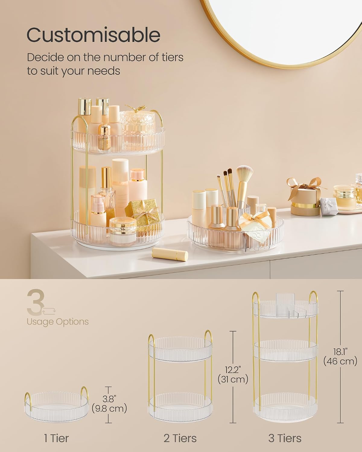 Thumbnail 4 de SONGMICS 3-Tier Rotating Makeup Organiser