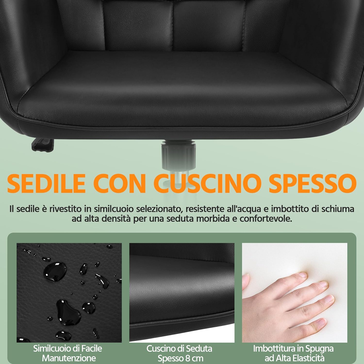 Detalle 2 de Yaheetech Sedia/Poltroncina da Ufficio con rotelle, girevole e reclinabile, altezza regolabile, in similpelle nera