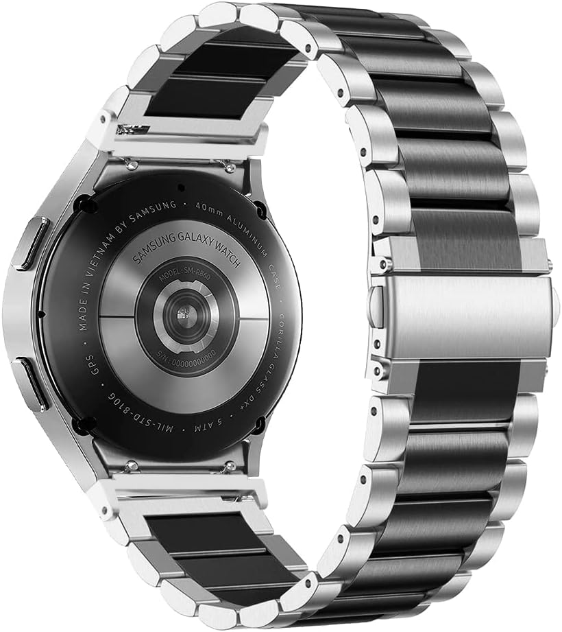 Detalle de Triblanc stainless steel watch band for Samsung Galaxy Watch 6/6 Classic, Watch 5/4 (no gap strap, quick-release) – Silver and Black