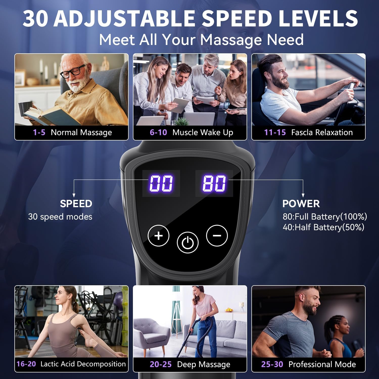 Thumbnail 2 de Bemkia Massage Gun Deep Tissue Professional (Black) – portable percussion therapy for back, shoulders & muscle recovery