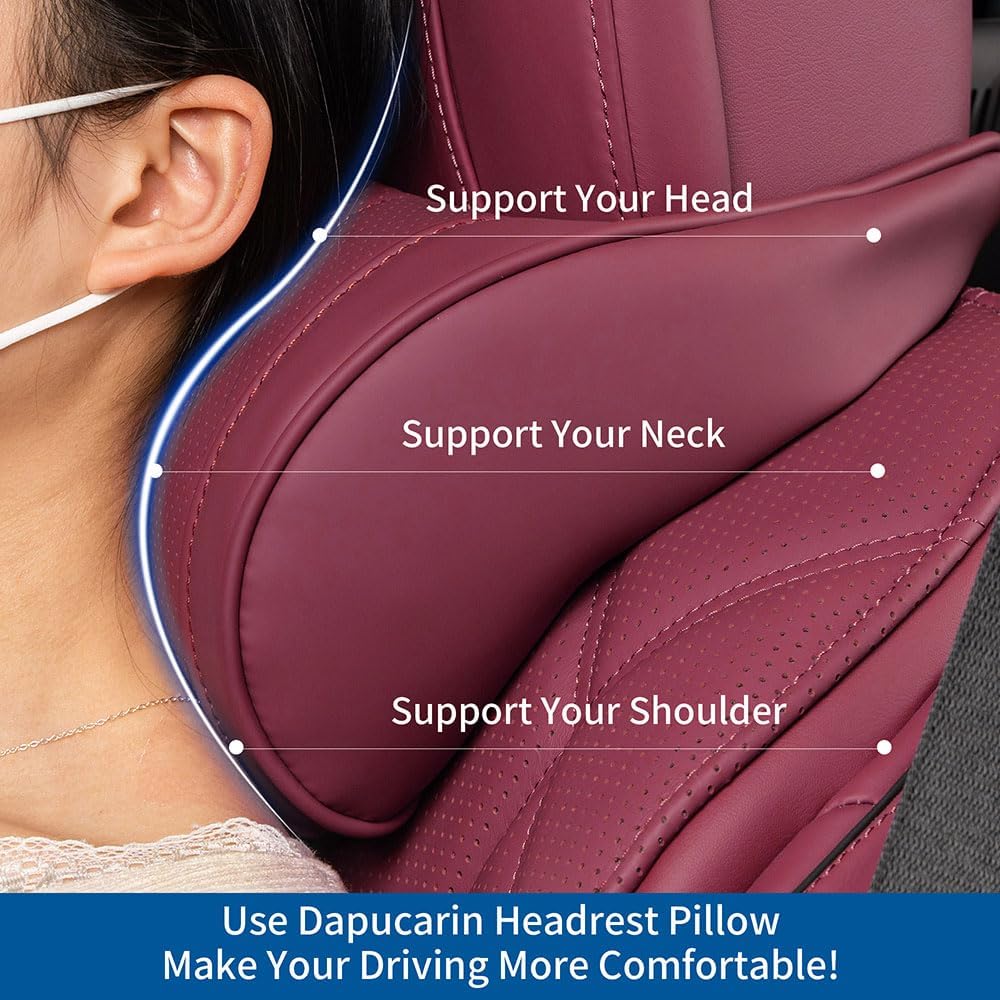 Thumbnail 1 de Dapucarin Car Headrest Memory Foam Neck Pillow (Leather Cover) – Soft, Comfortable Support Cushion for Most Cars, SUVs & Sedans (1Pc)