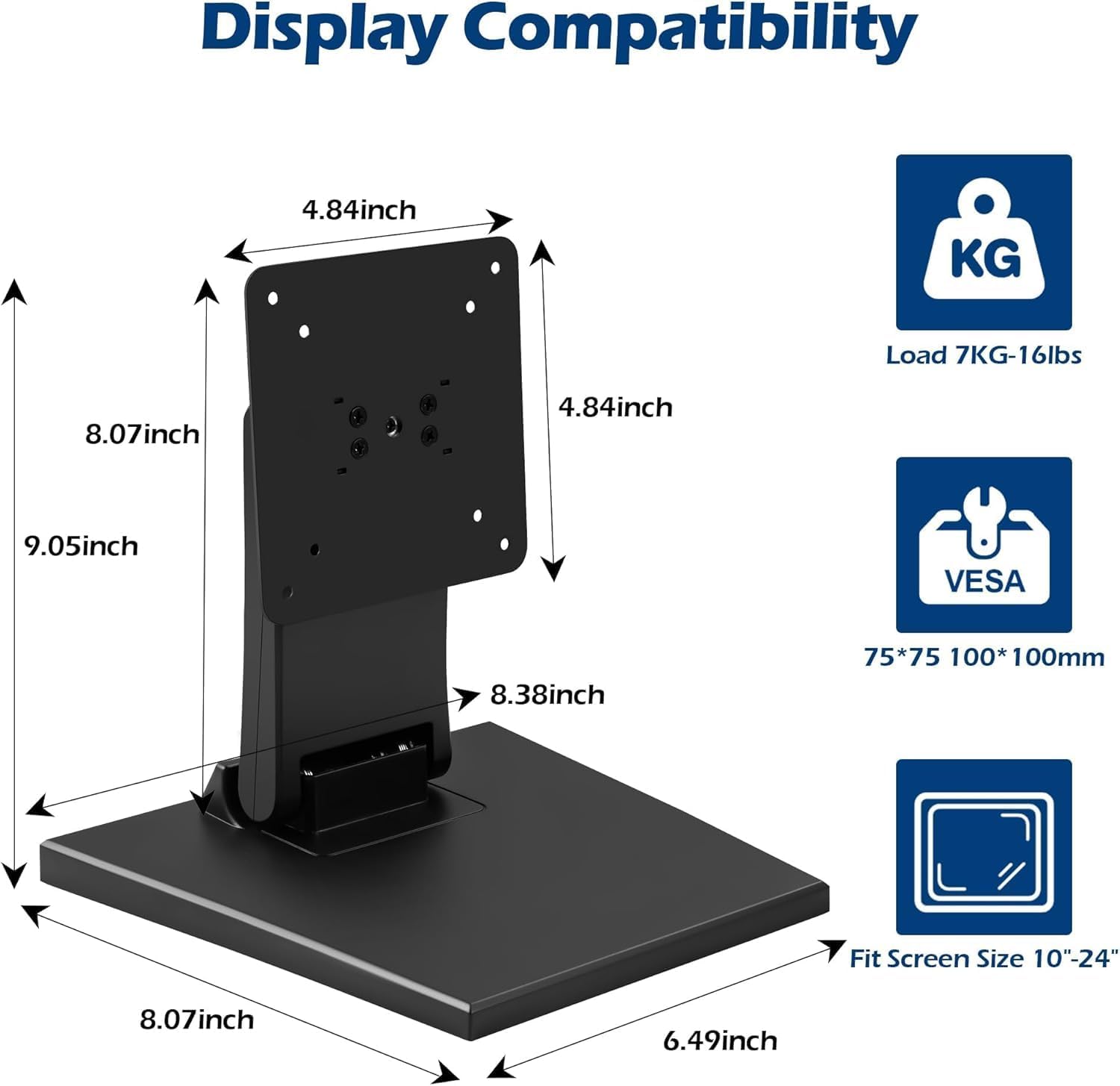 Detalle de Wearson WS-03A2 platte monitorstandaard, opvouwbaar, zwart, VESA 75x75/100x100
