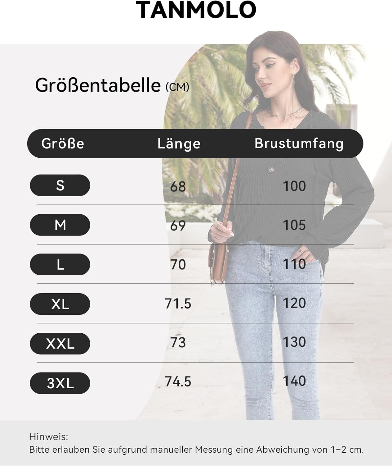 Thumbnail 5 de Tanmolo Damen Hoodie-Pullover mit Kapuze, V-Ausschnitt und Knopfleiste – leichter Strick für Alltag & Übergangszeit