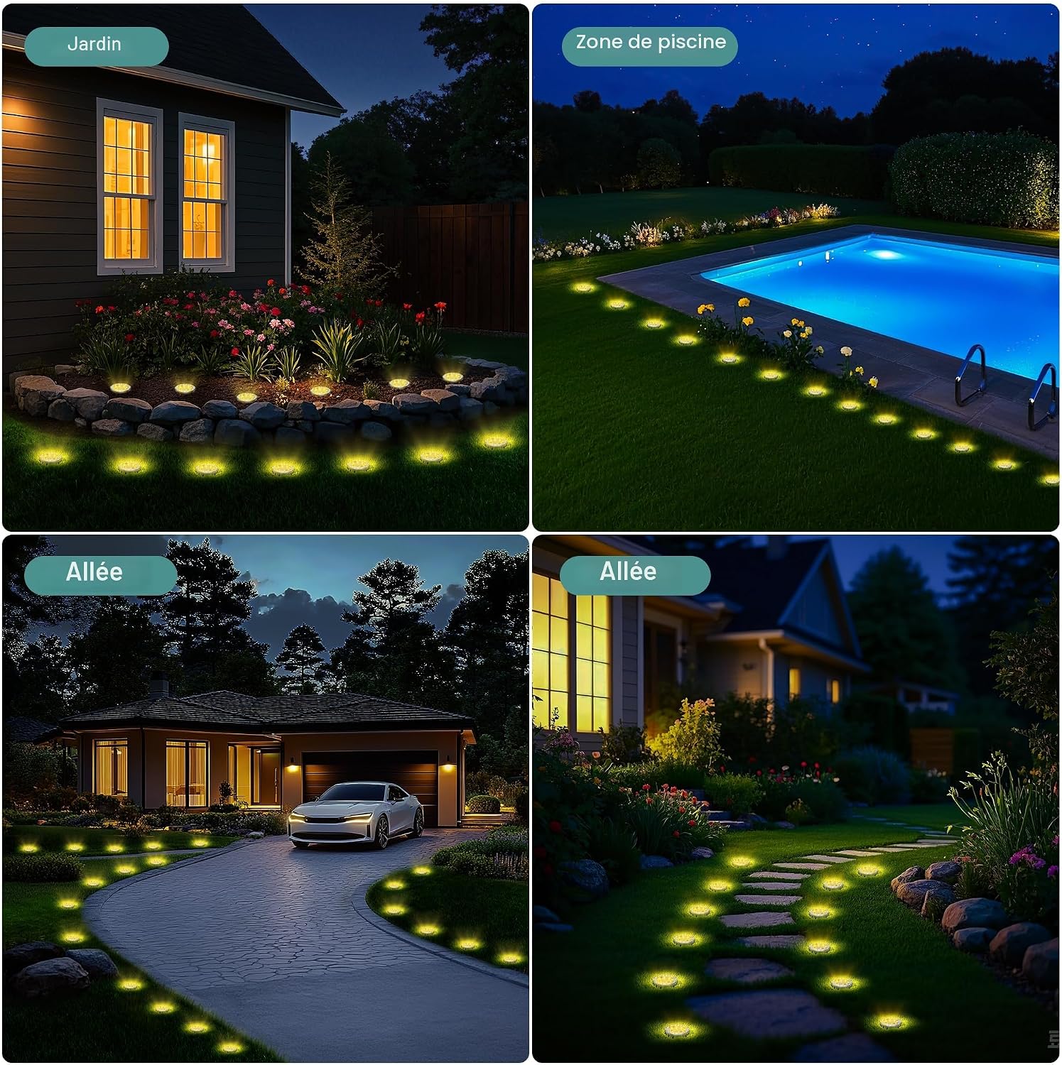 Thumbnail 6 de FIFlying 10 Pièces Lampe Solaire Extérieure - 8 LED, Acier Inox et Polycarbonate, IP65, Jardin/Allée/Patio